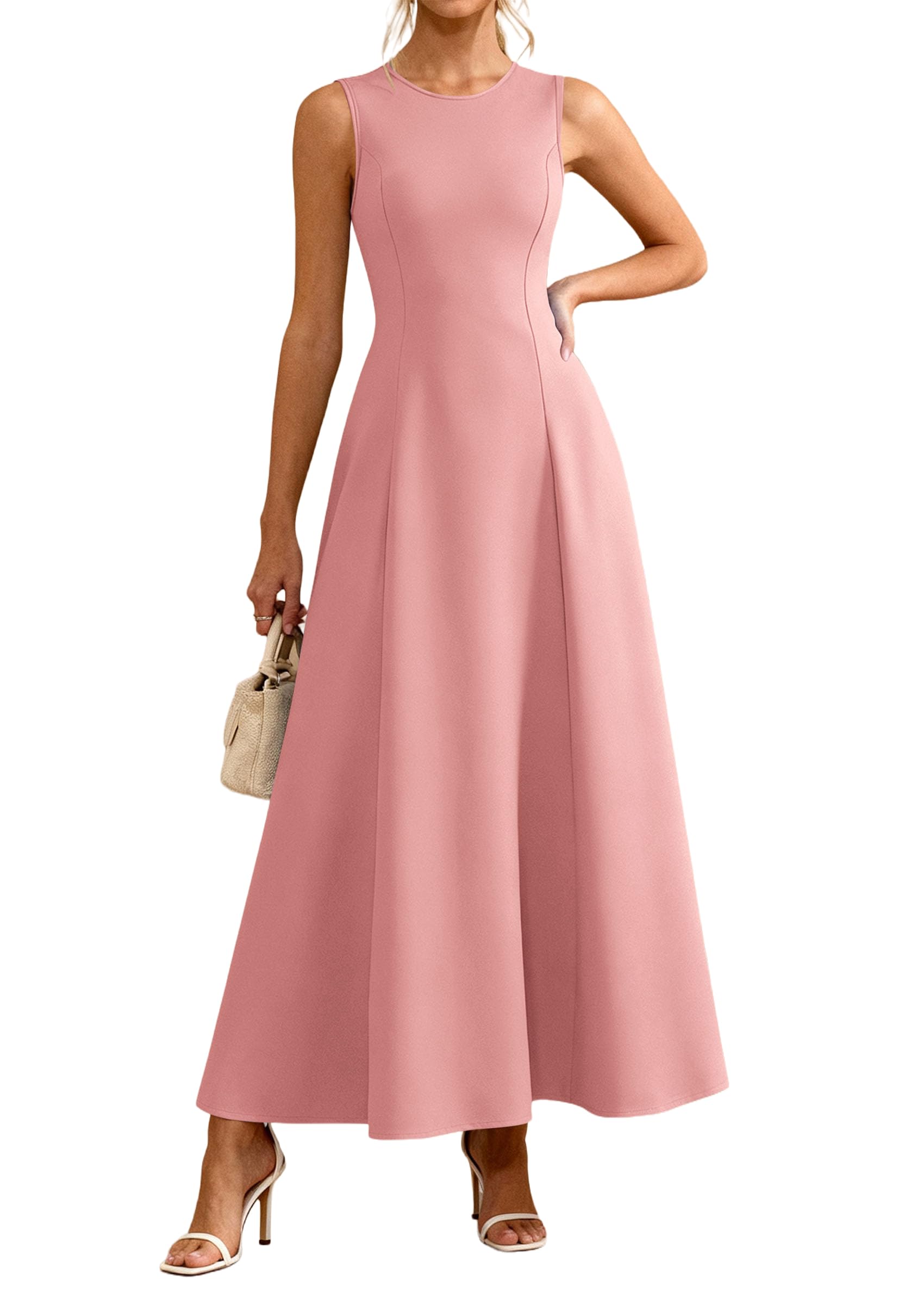 Women's Sleeveless Summer Elegant Maxi Dresses, Pink,S