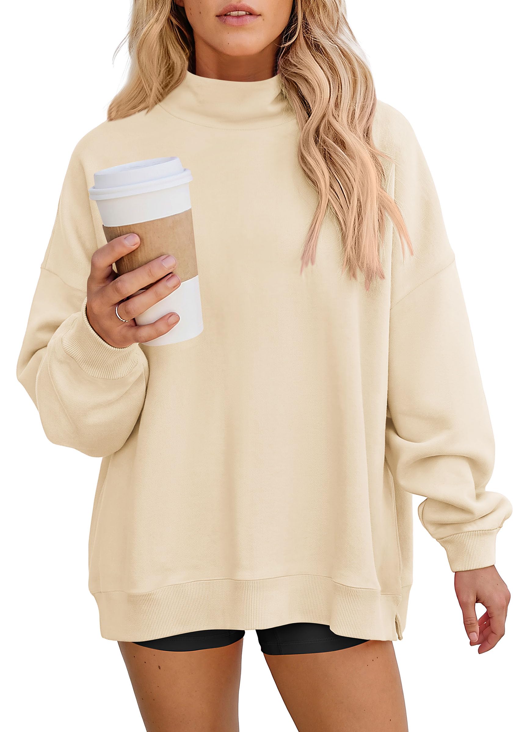 Womens Mock Neck Sweatshirt Oversized Pullover Fall Outfits