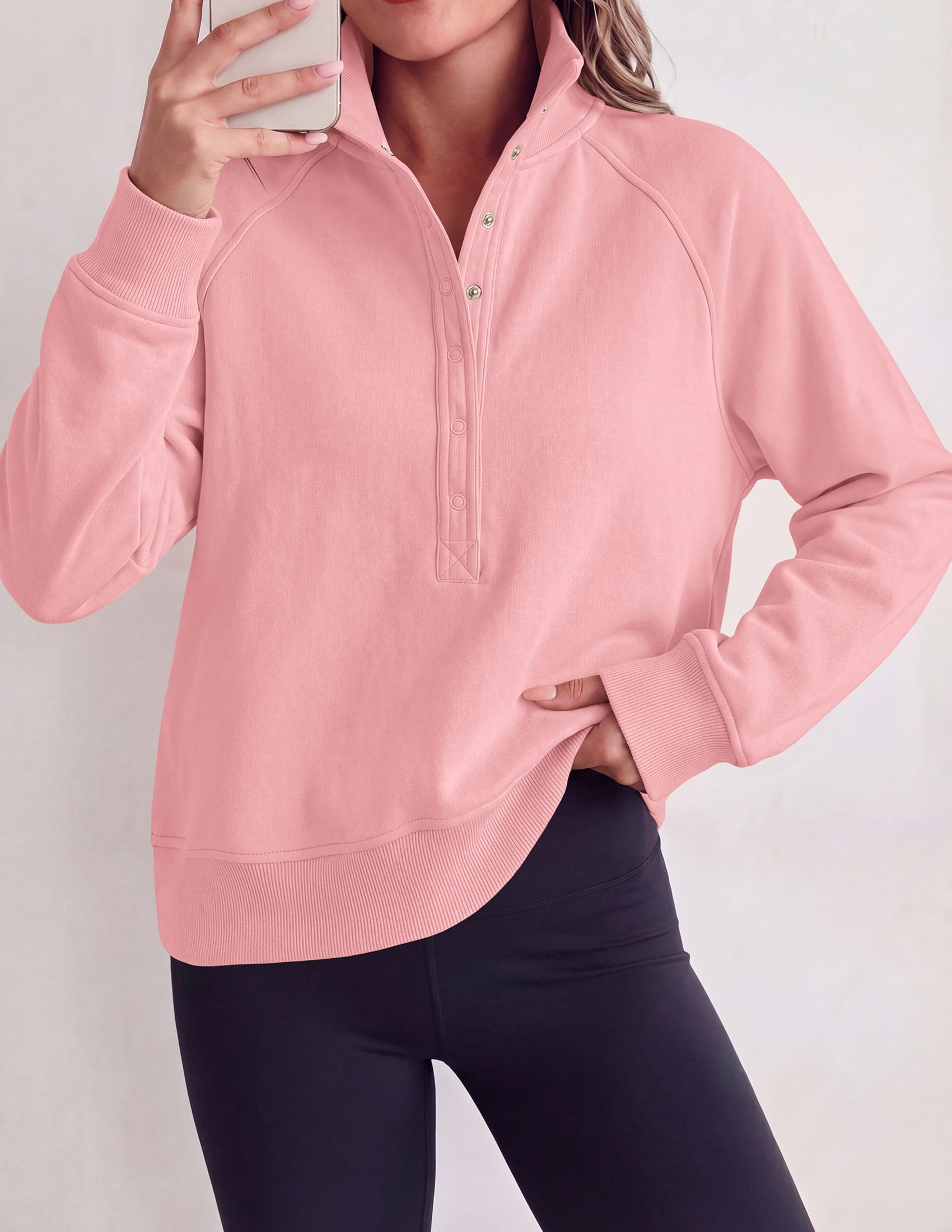 Women's Fall Oversized Sweatshirts Mock Neck Henley Pullover