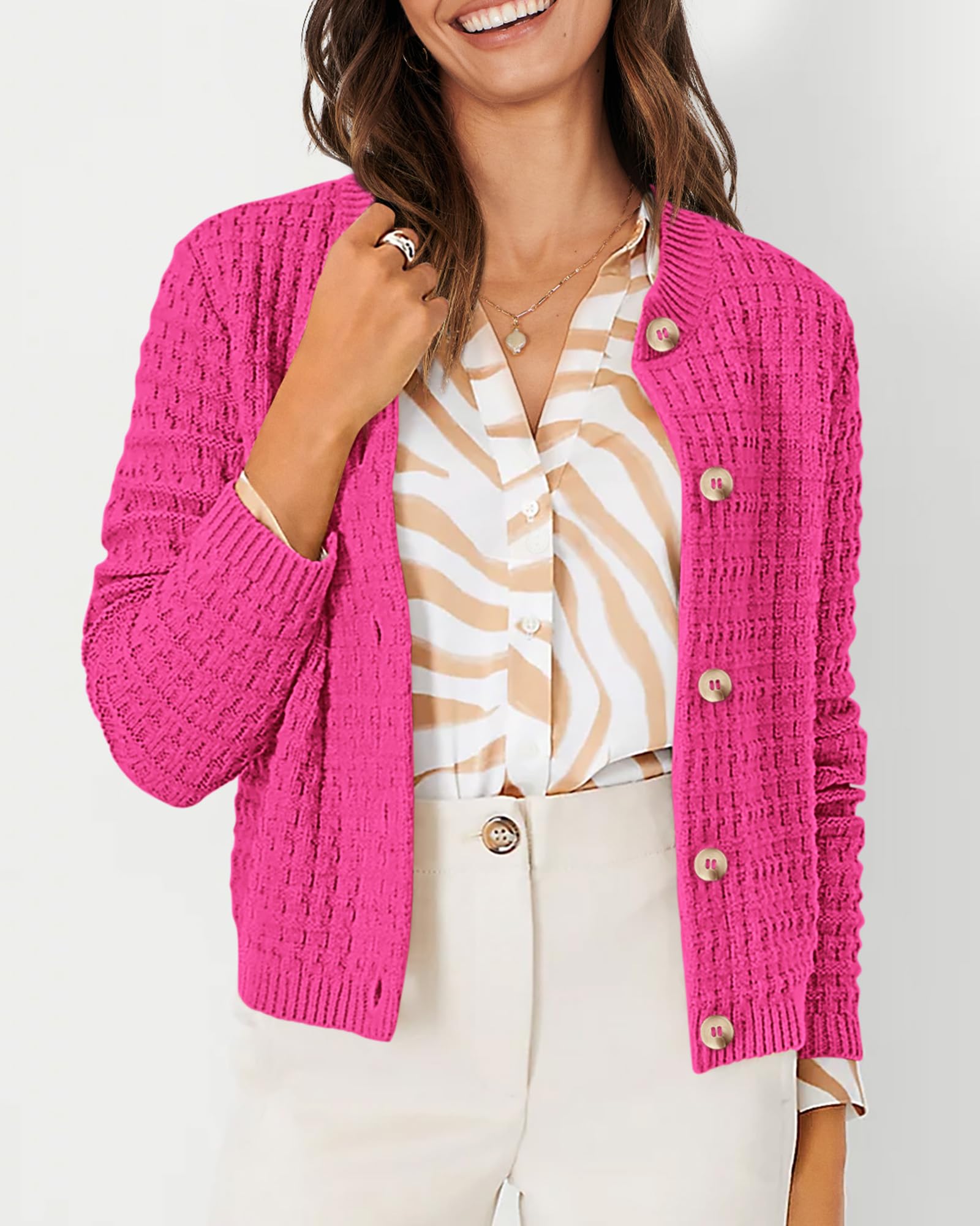 Women's Fall Lightweight Cardigan Sweaters Rose Red