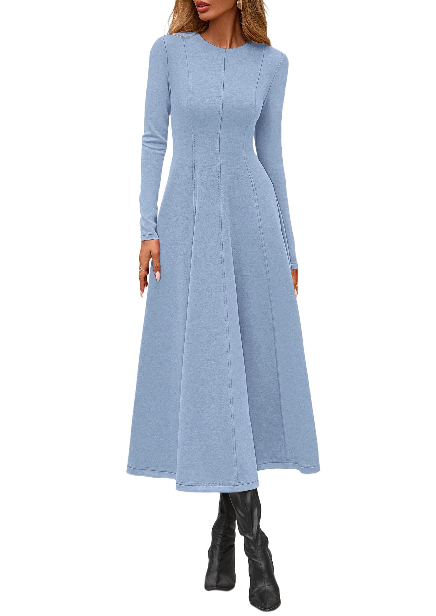 Women's Fall Long Sleeve A Line Midi Elegant Cocktail Dress