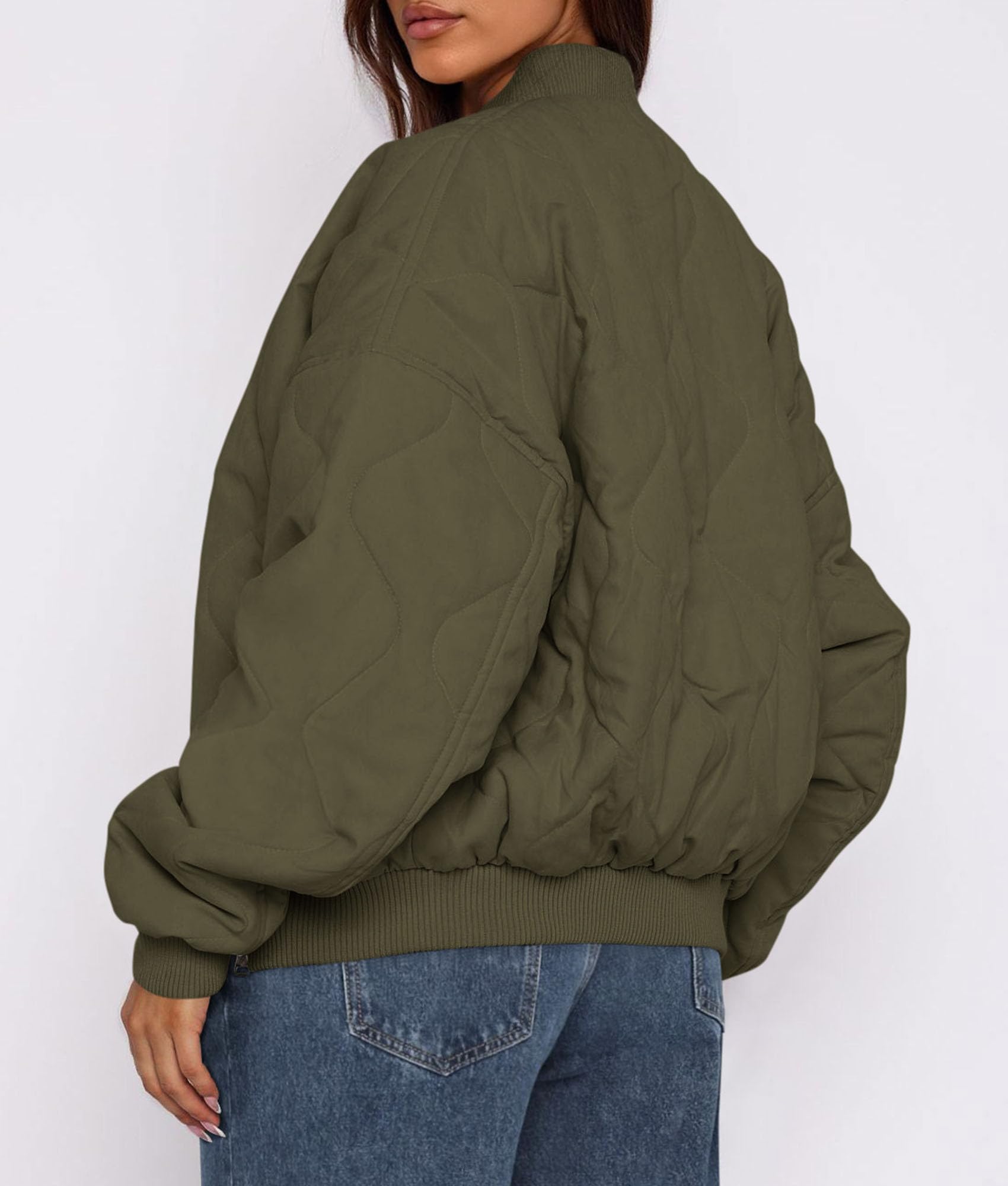 Women's Quilted Bomber Jacket Fall Fashion 2026 Lightweight Cropped Zip up Outerwear Winter Puffer Coats Pockets (Army Green,Medium)