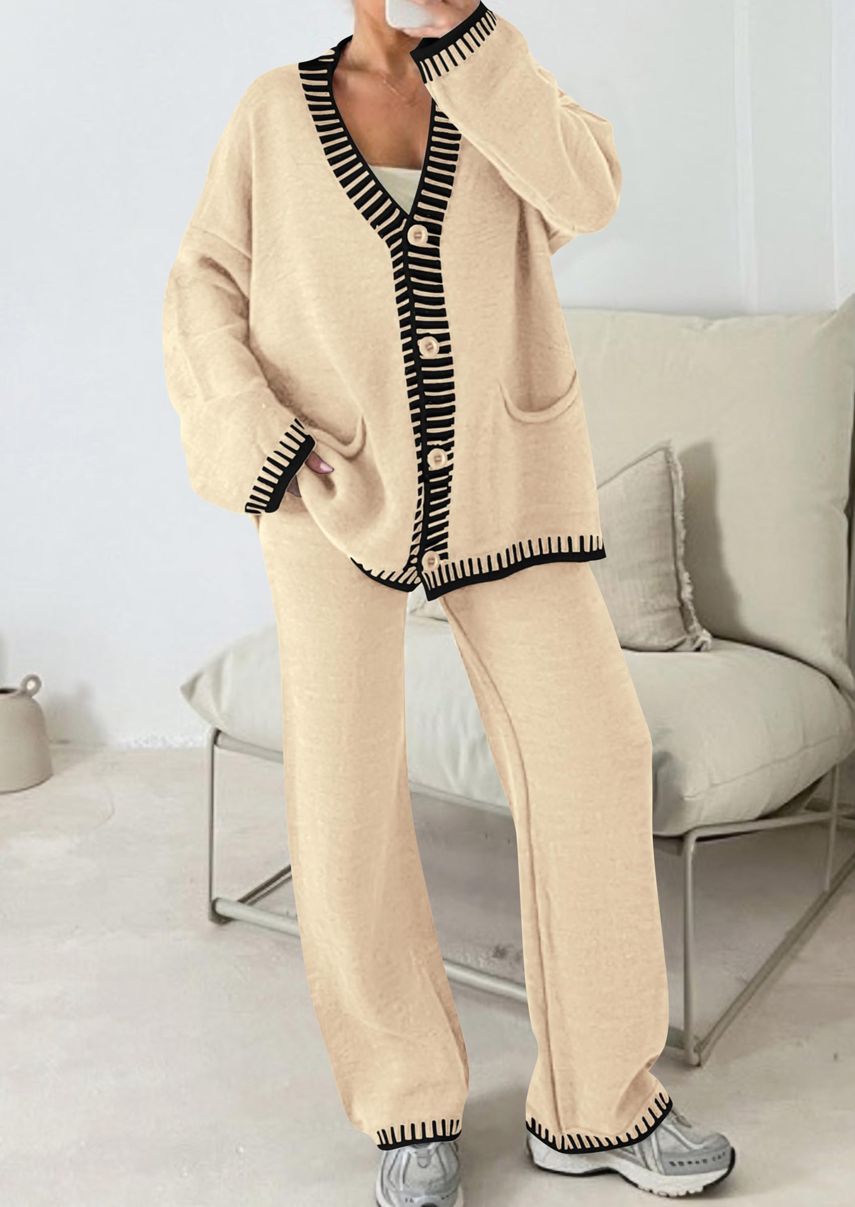 Women's Fall 2 Piece Matching Cozy Knit Sweater Lounge Sets