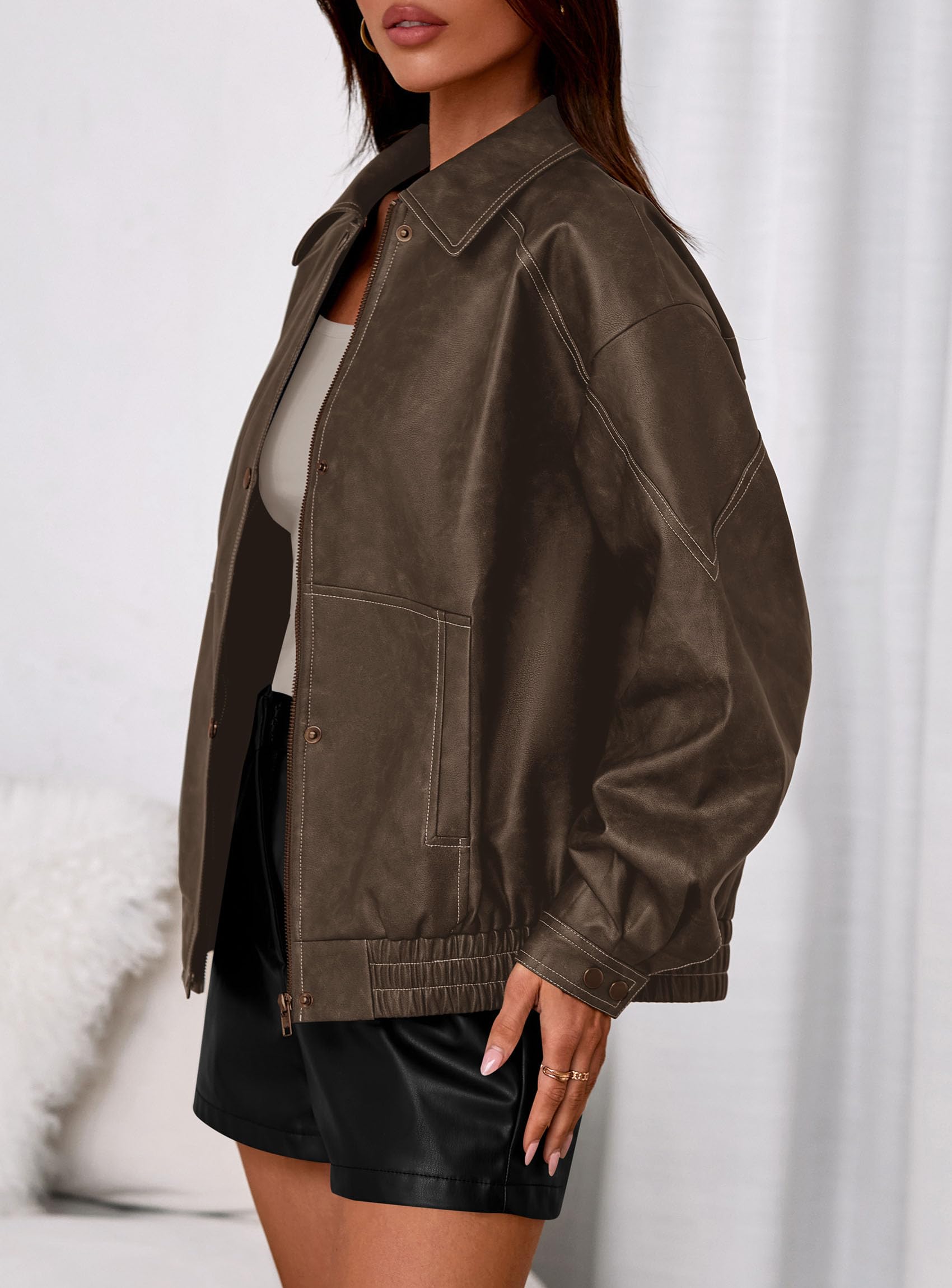 Womens Oversized Faux Leather Jacket Fall Winter Outfits