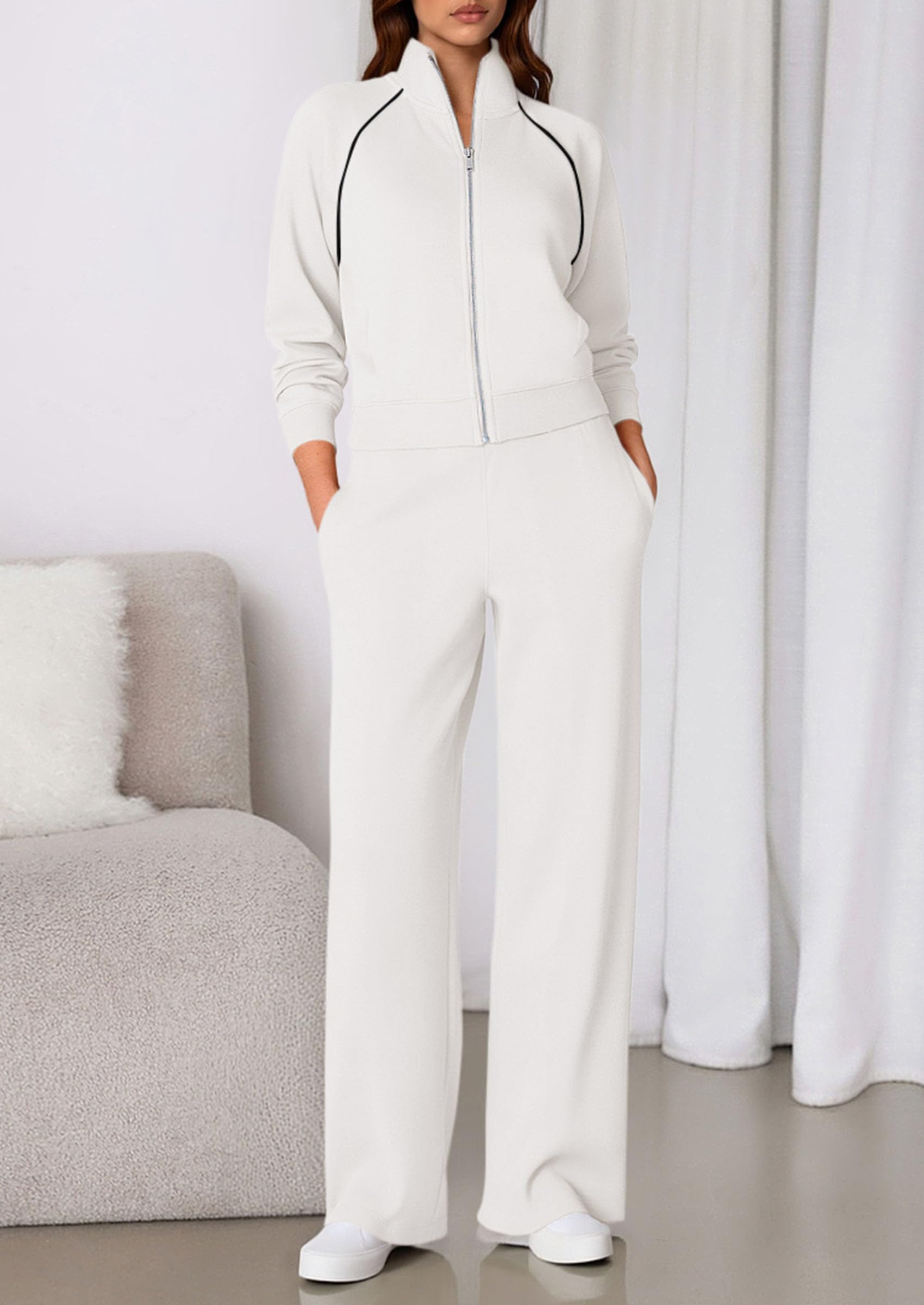 Women's 2 Piece Outfits Sweatsuits Lounge Sets,White,S