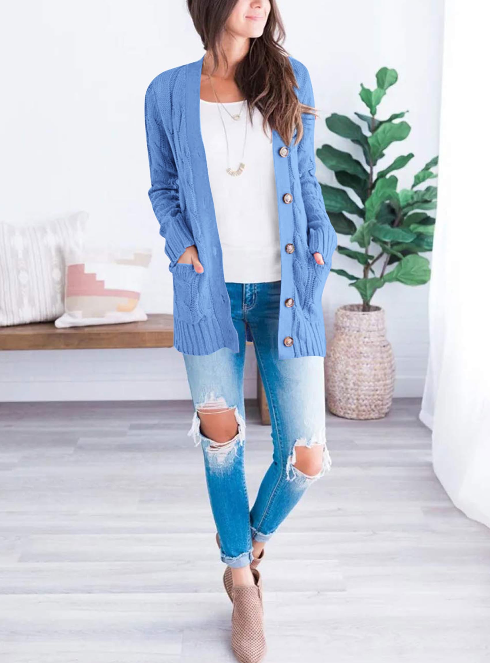 Women Chunky Cable Knit Cardigan Sweaters Fall Fashion Clothes