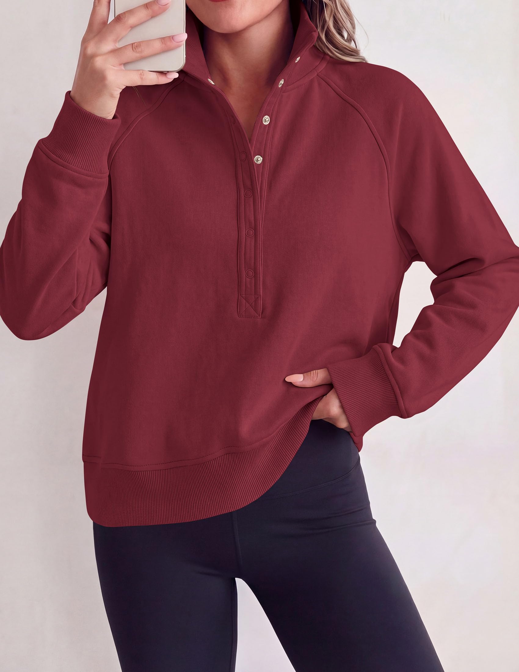 Women's Fall Oversized Sweatshirts Mock Neck Henley Pullover