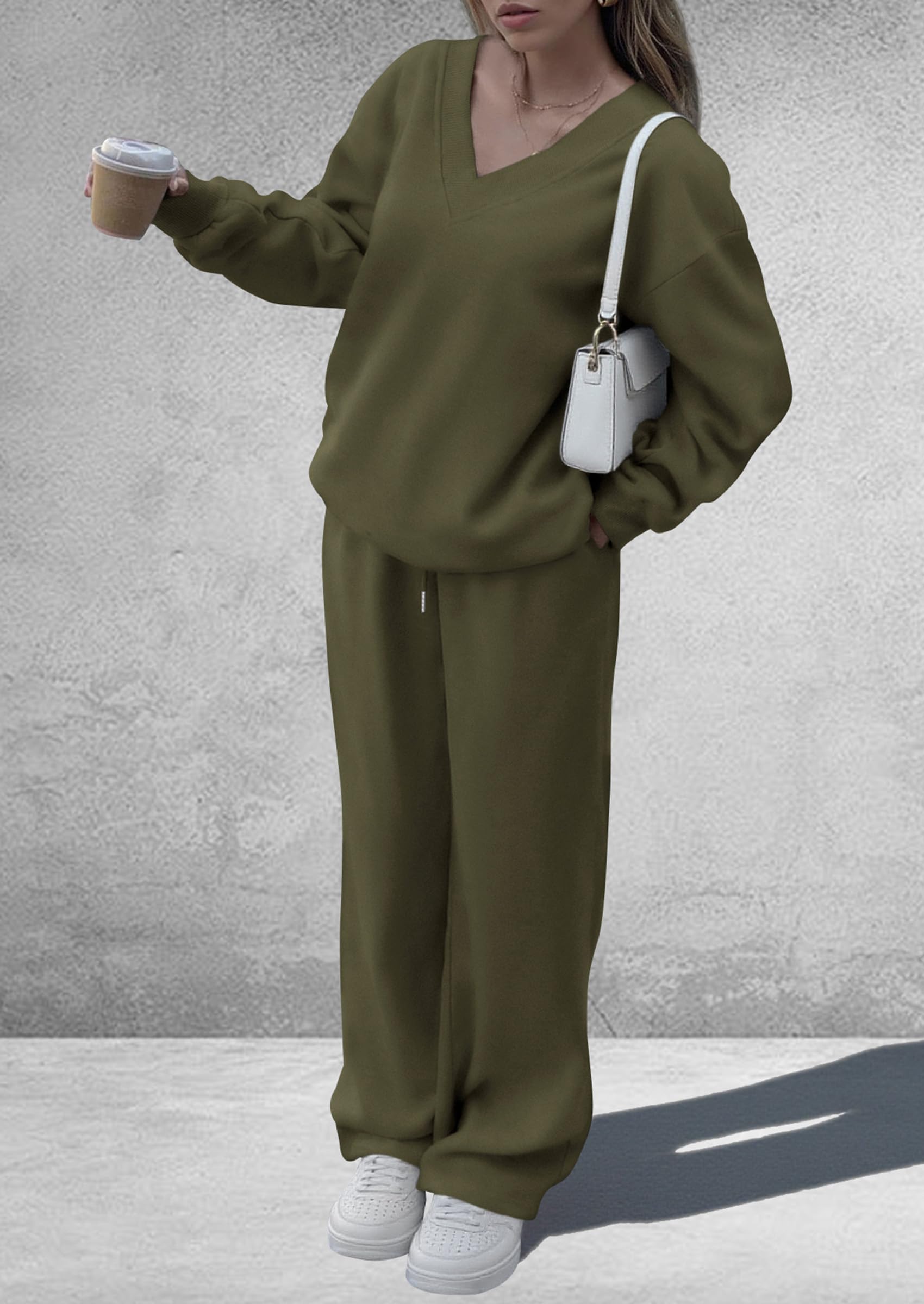 Womens 2 Piece Outfits Fall Sweatsuits,Army Green,S