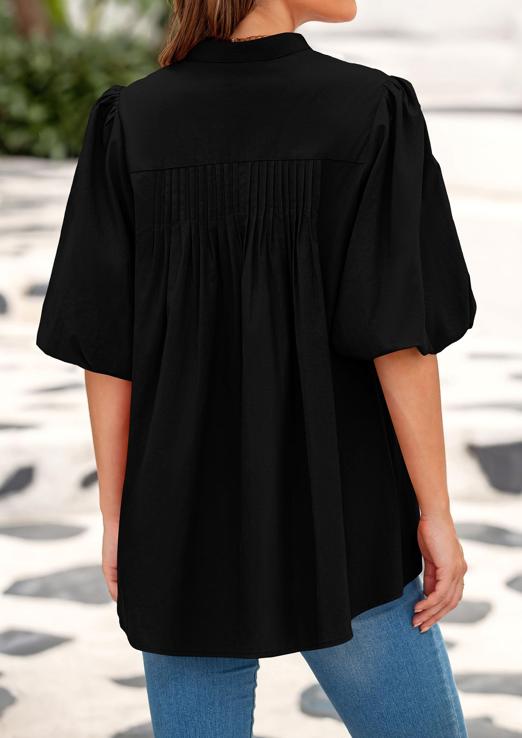 Short Sleeve Henley Shirts for Women,Black,S
