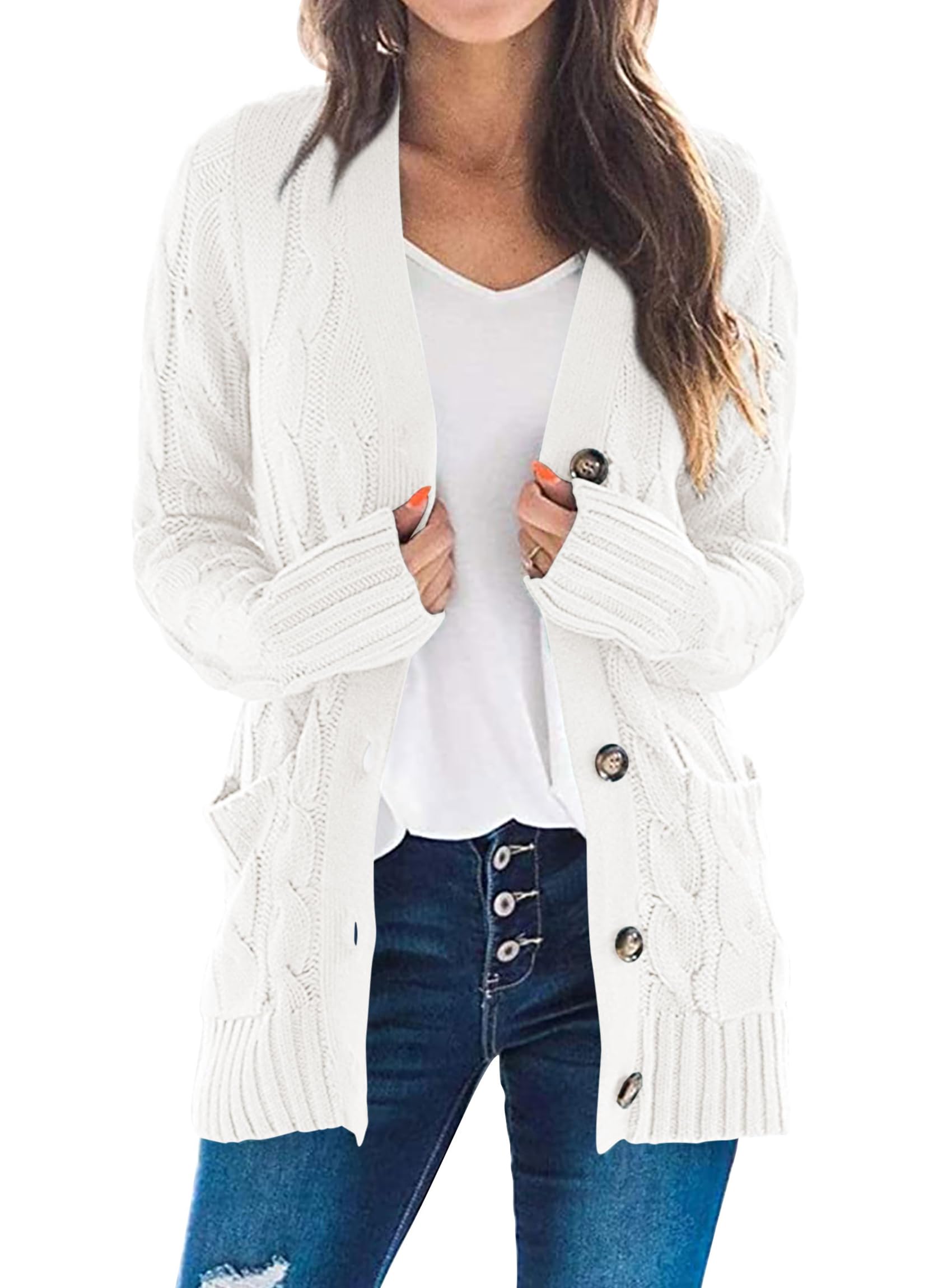 Women Chunky Cable Knit Cardigan Sweaters Fall Fashion Clothes