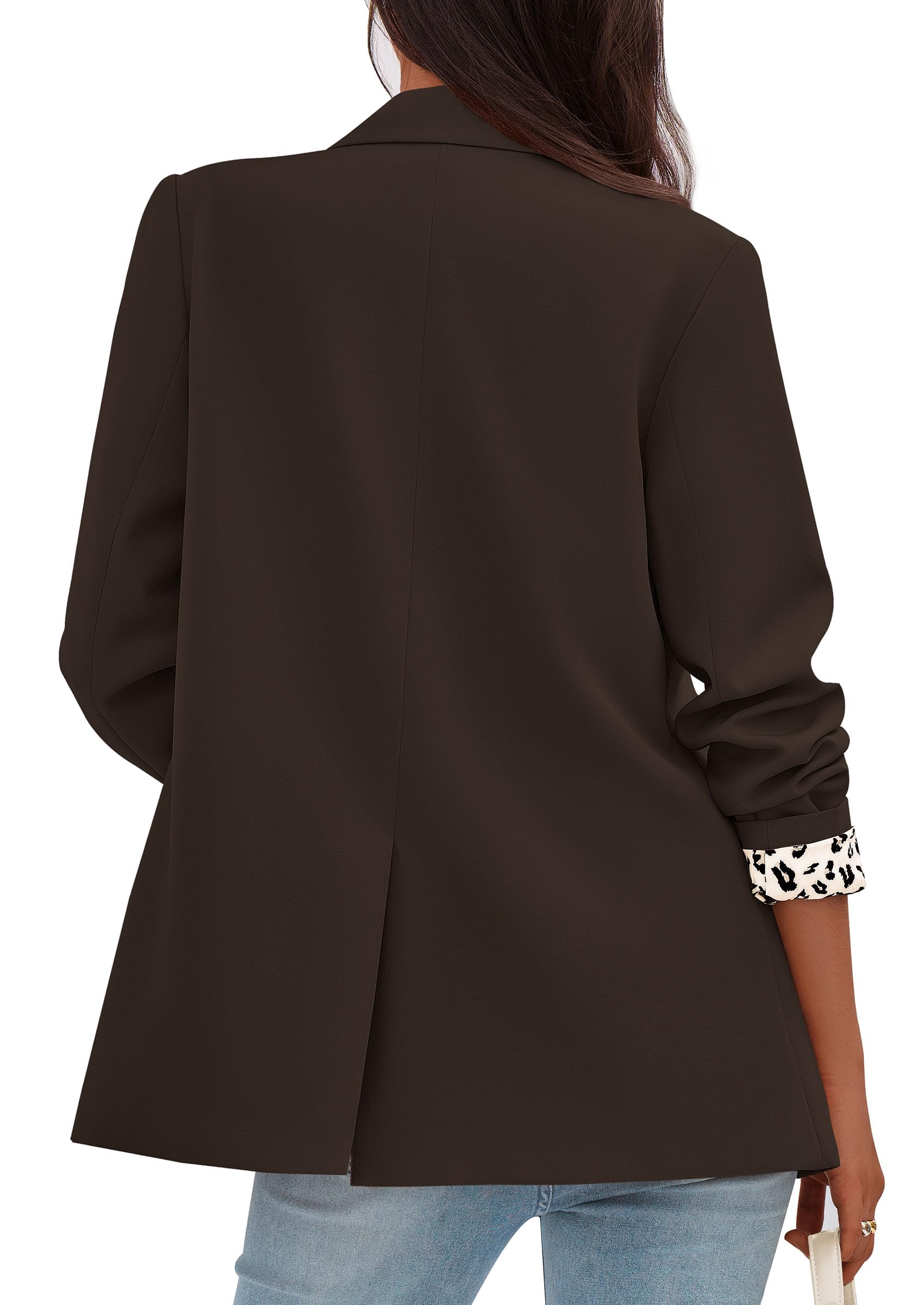Womens Open Front Leopard Blazers Suit Jackets,Coffee,S