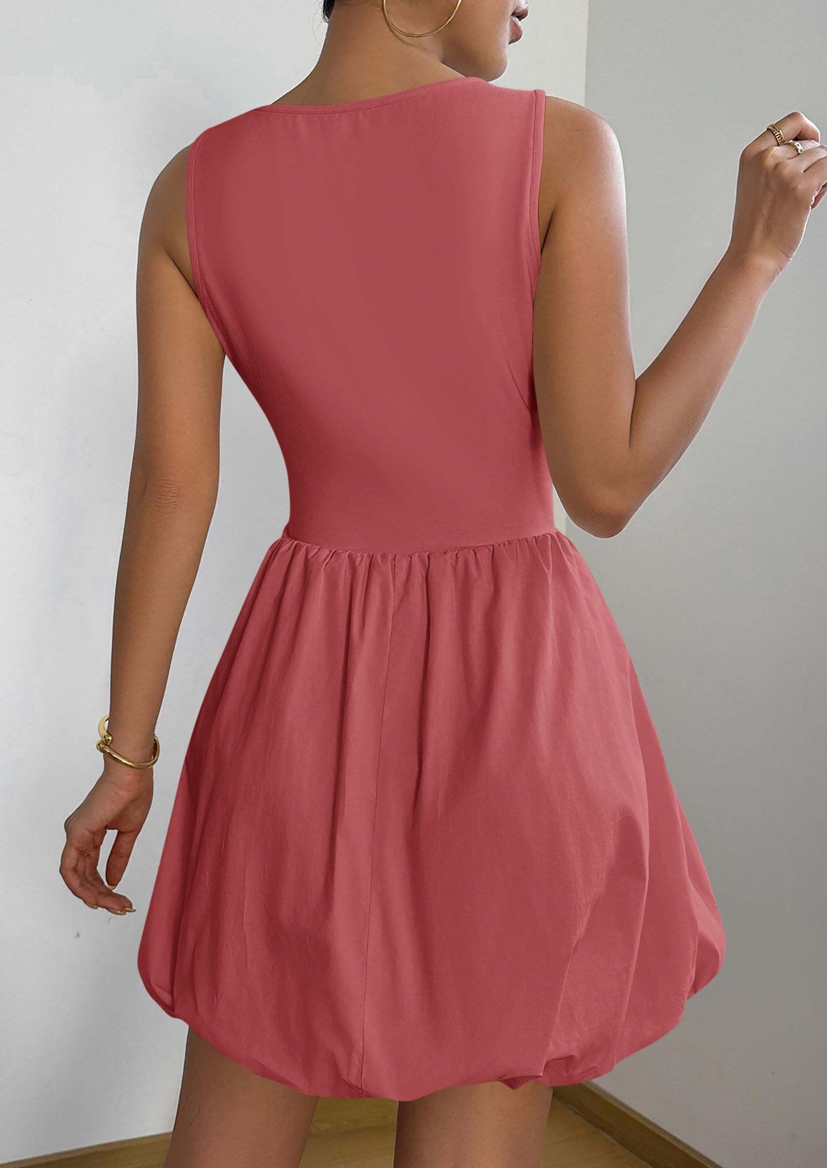 Womens Summer Bubble Sleeveless Mini Dress,Dark Pink,S