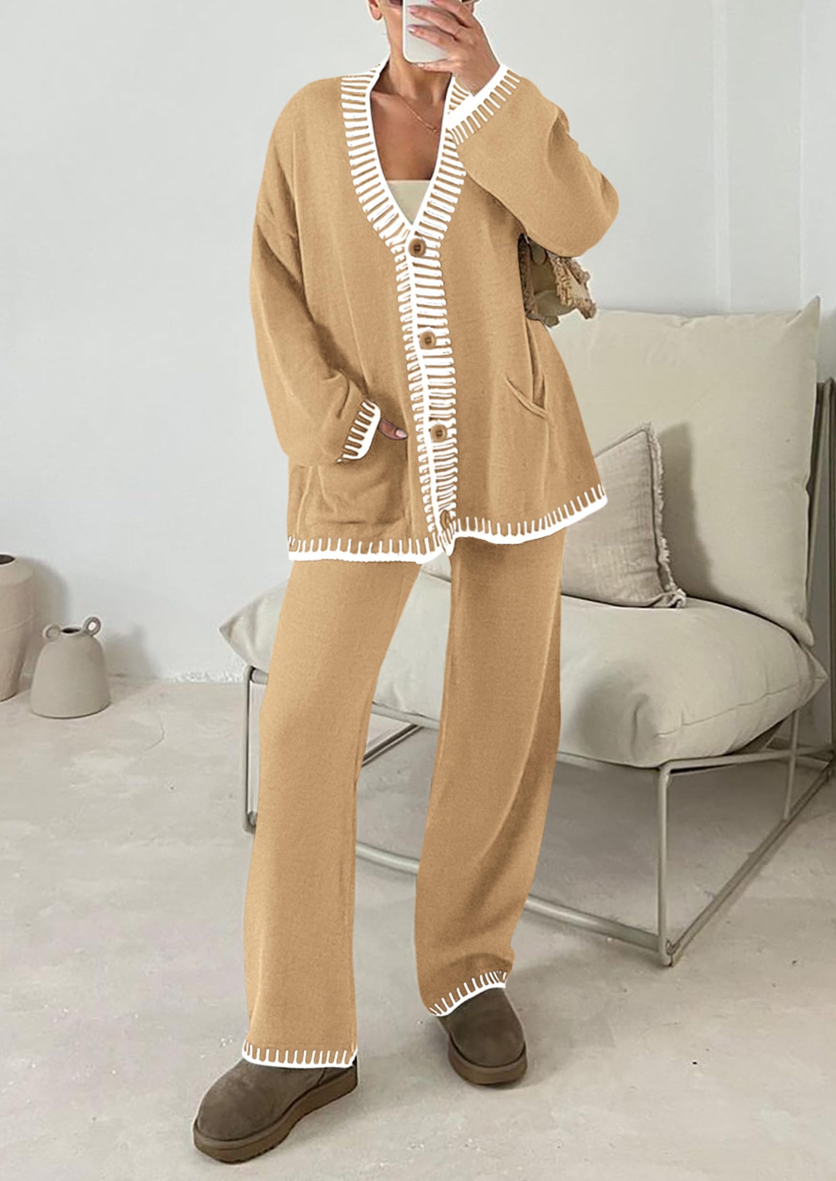 Women's Fall 2 Piece Matching Cozy Knit Sweater Lounge Sets