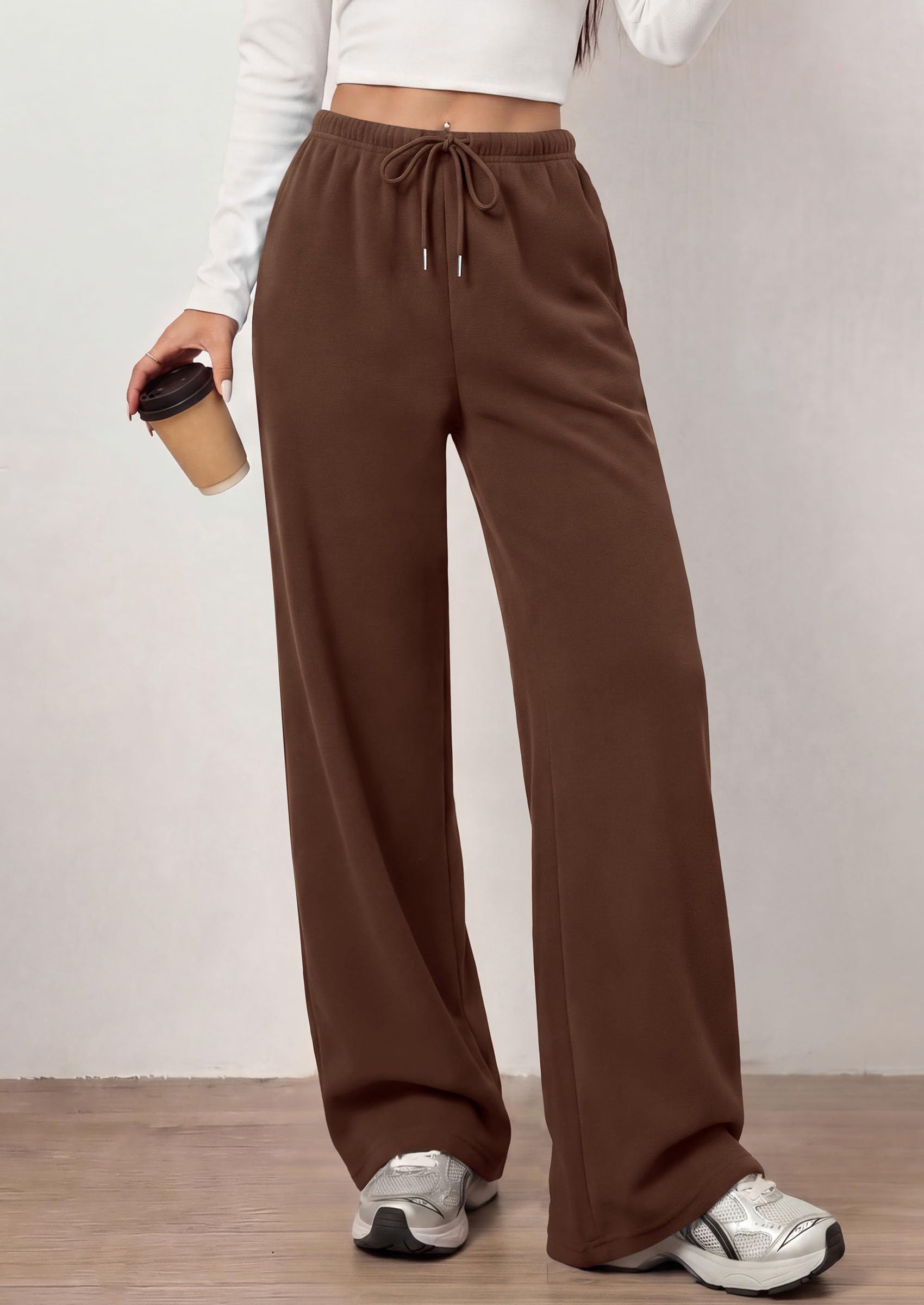 Womens Wide Leg Sweatpants Fleece Fall Sweat Pants,Brown
