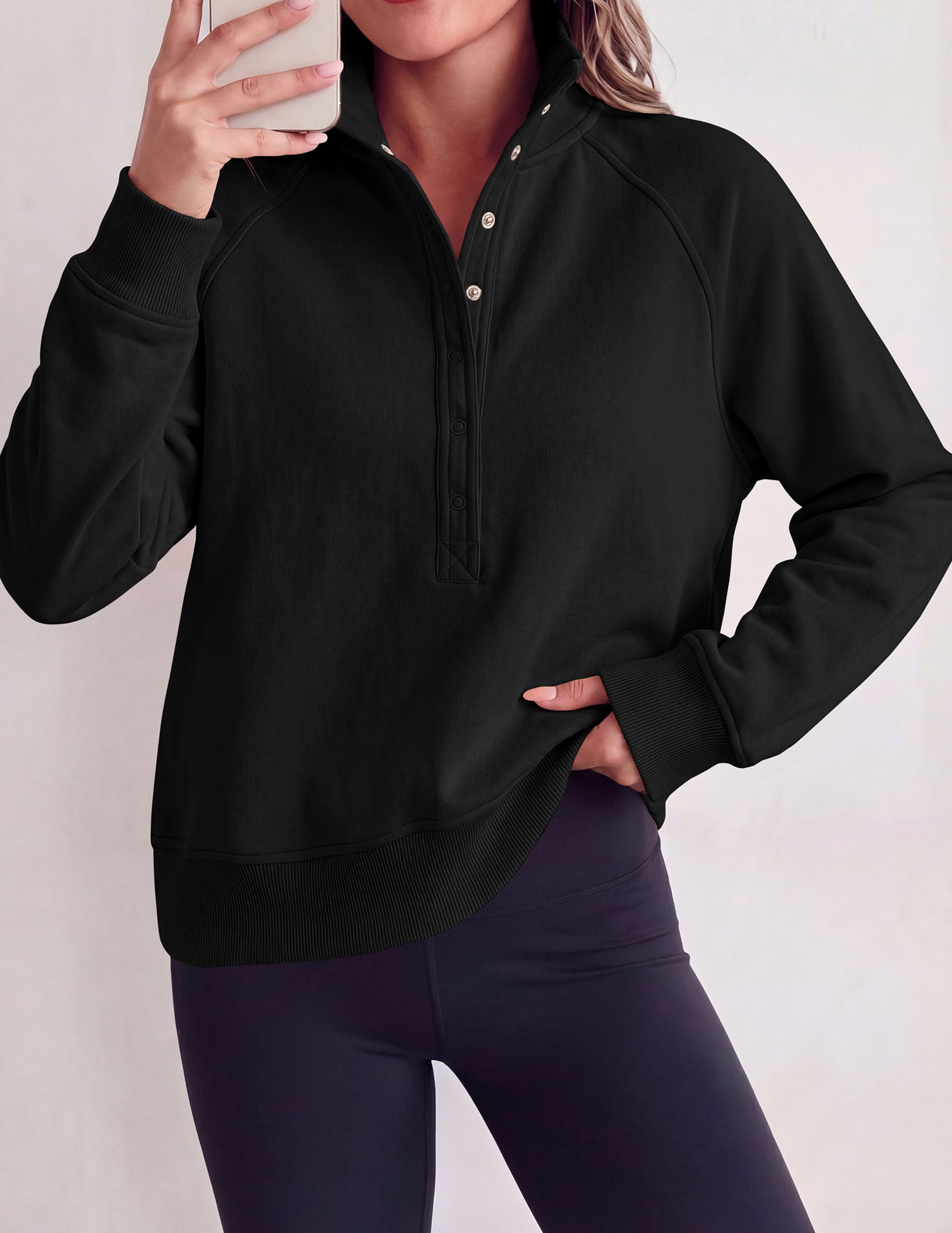 Women's Fall Oversized Sweatshirts Mock Neck Henley Pullover