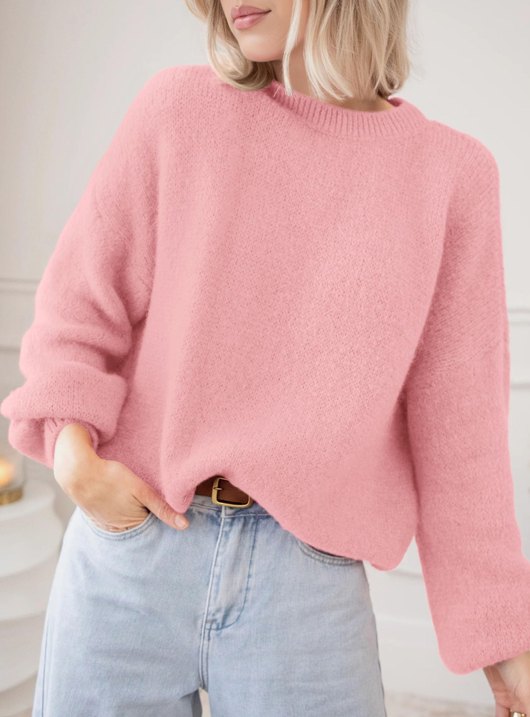 Women's Fall Oversized Holiday Sweaters (Light Pink,S)