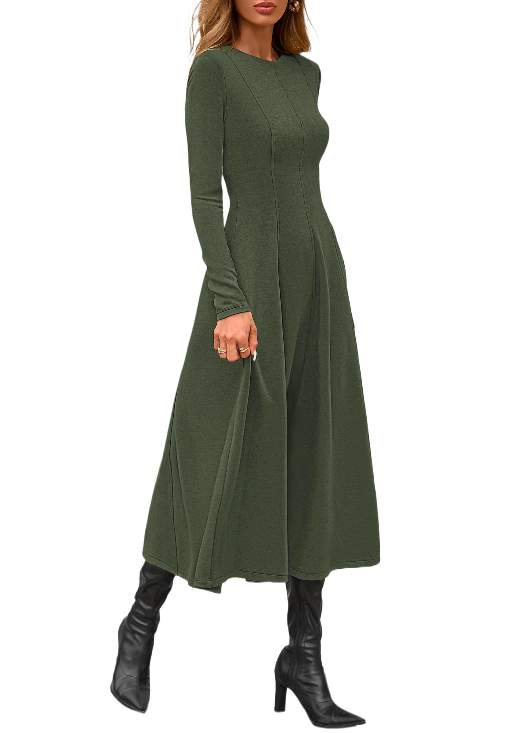 Women's Fall Long Sleeve A Line Midi Elegant Cocktail Dress