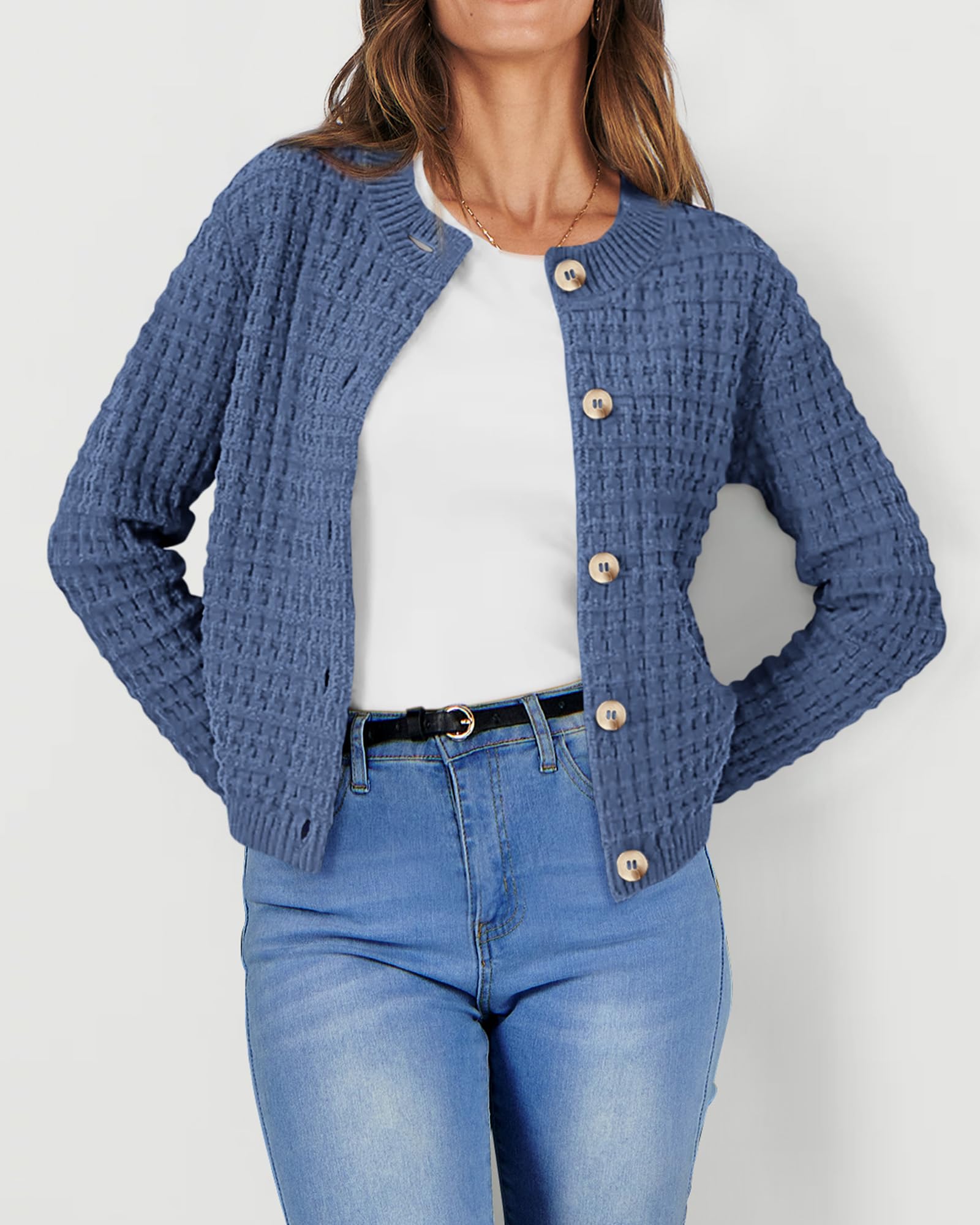 Women's Fall Lightweight Cardigan Sweaters Grey Blue