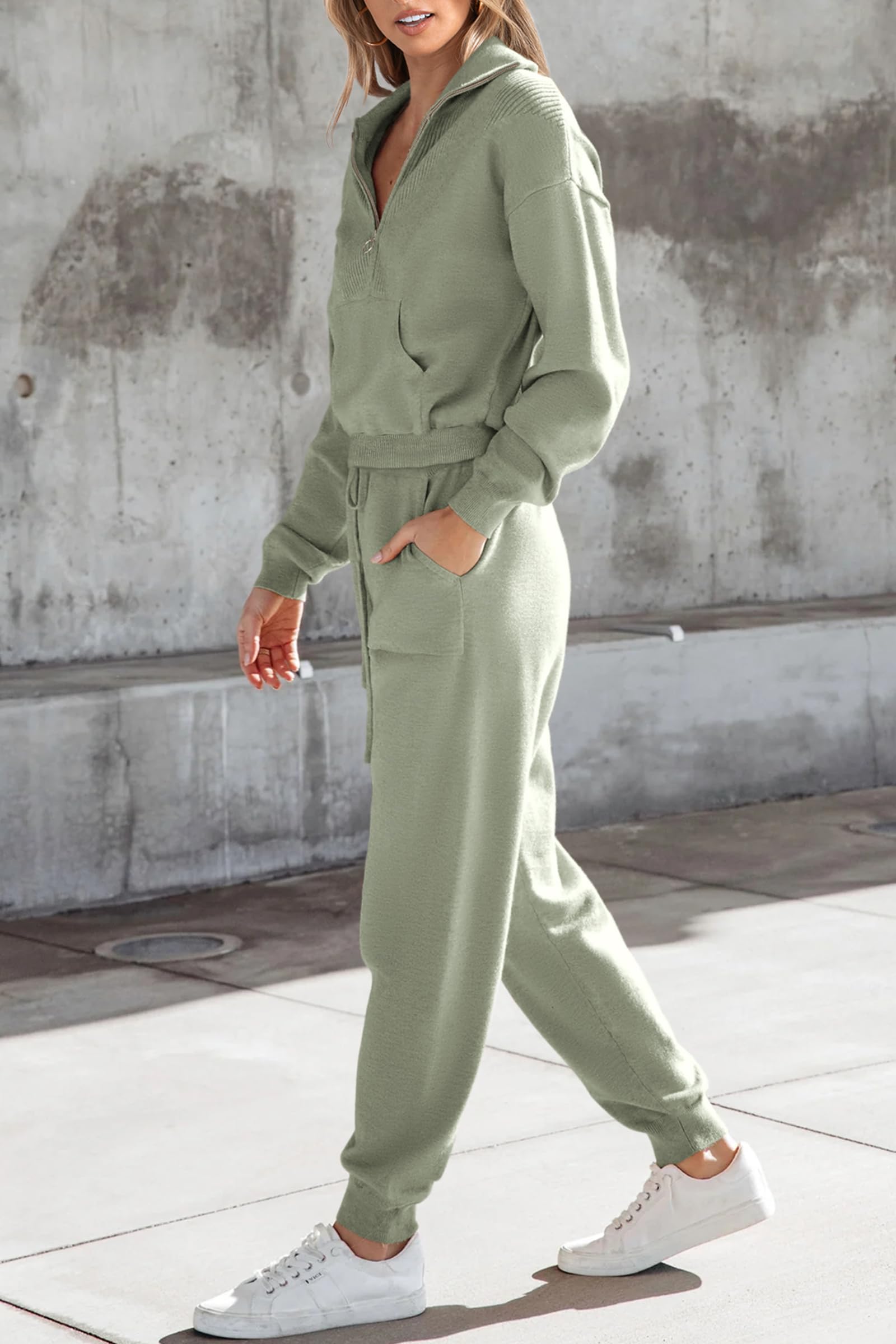 Women's 2 Piece Sweatsuits Set Fall Outfits(Light Green,S)