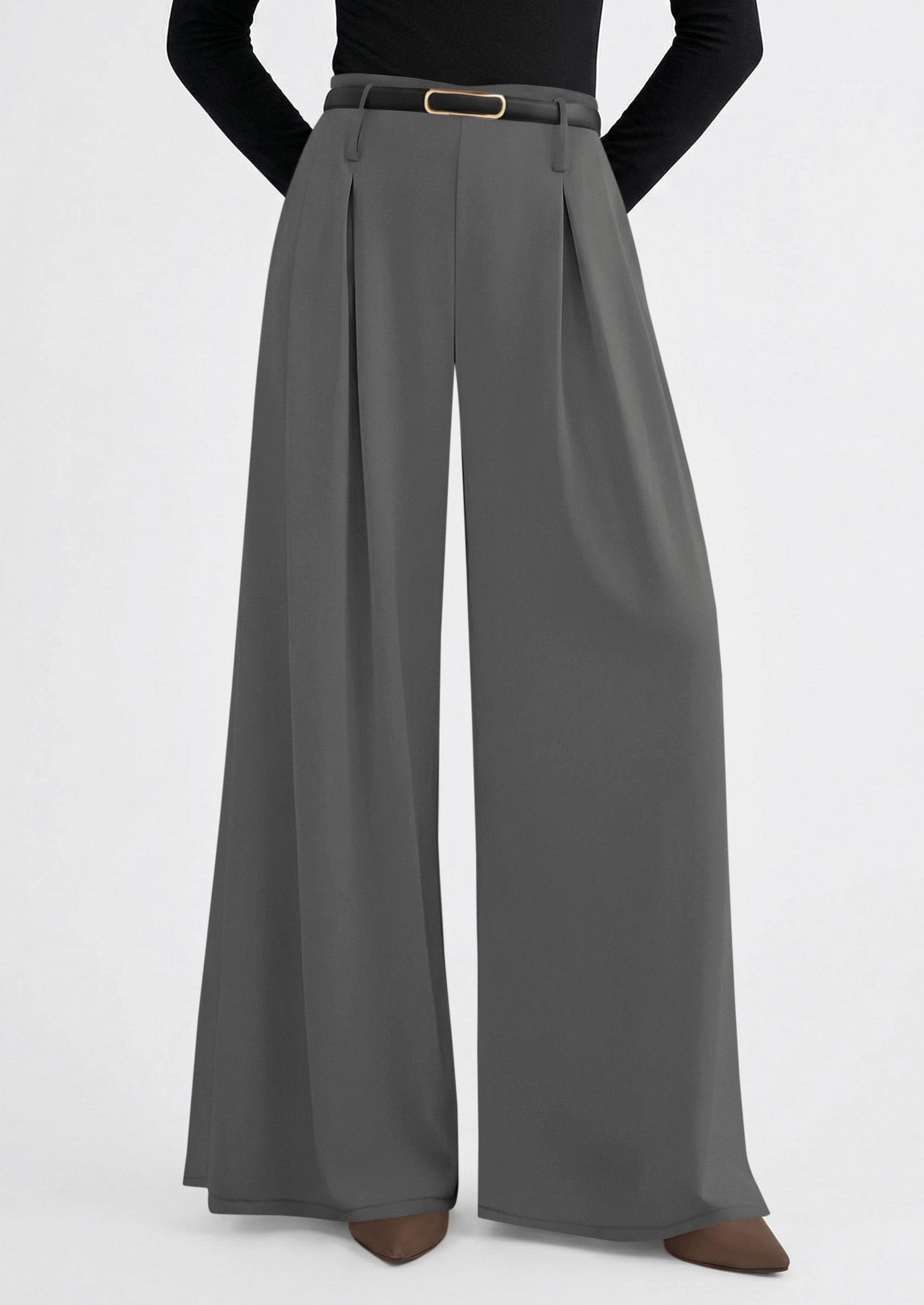 Womens Wide Leg Dress Pants Flowy Trousers,Grey,S