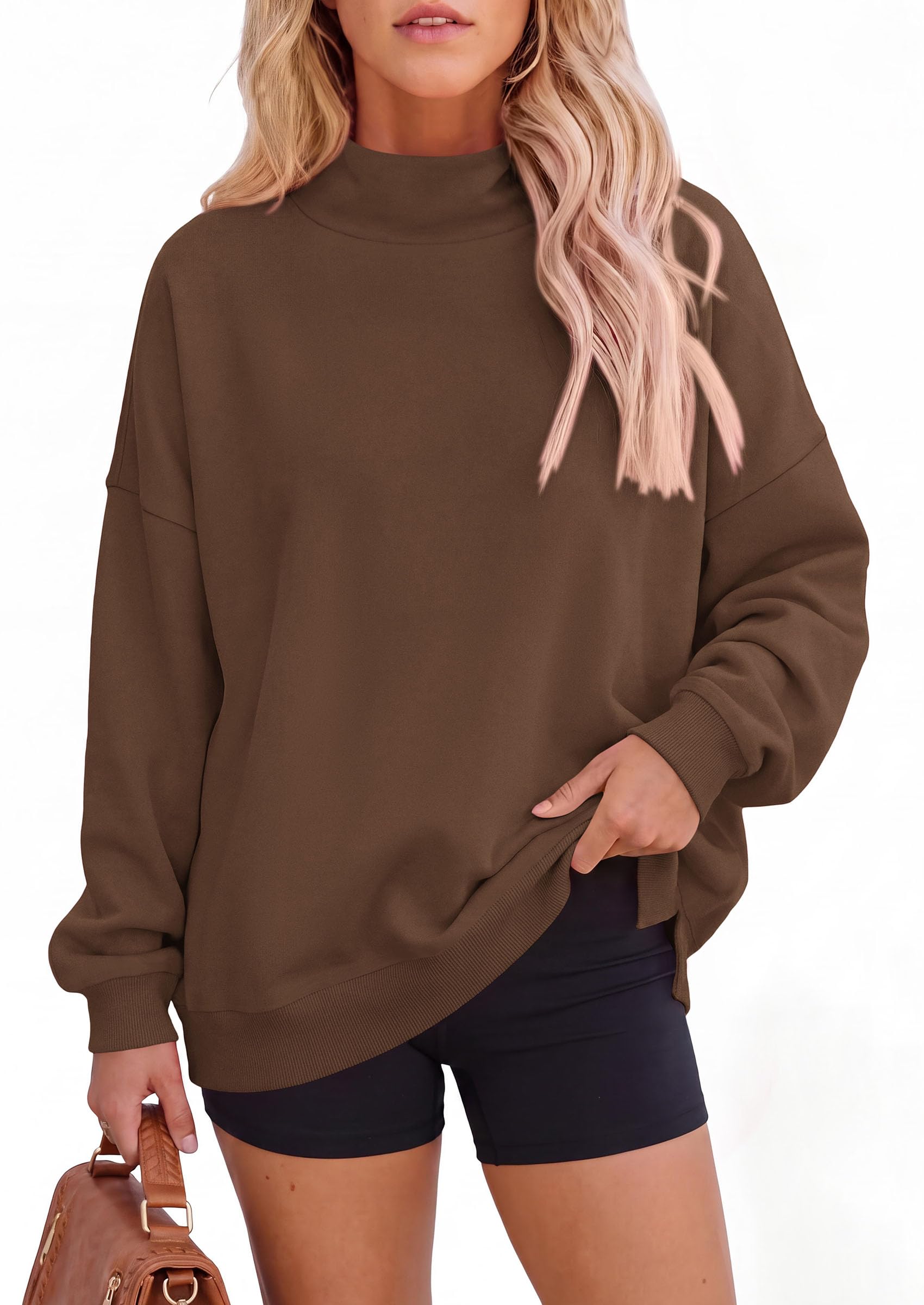 Womens Mock Neck Sweatshirt Oversized Pullover Fall Outfits