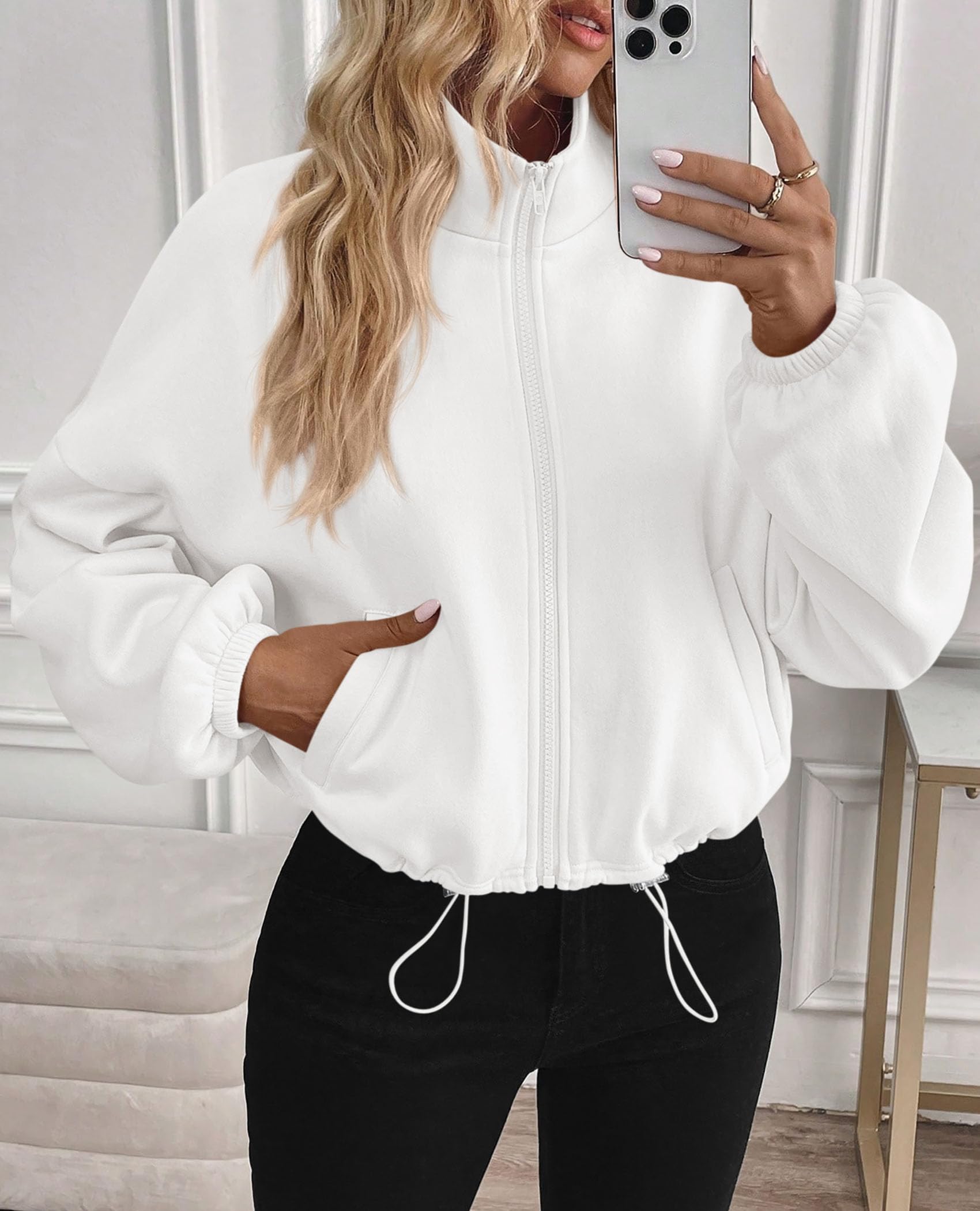 Women's Cropped Jacket Zip Up Fleece Sweatshirt Fall Outfits