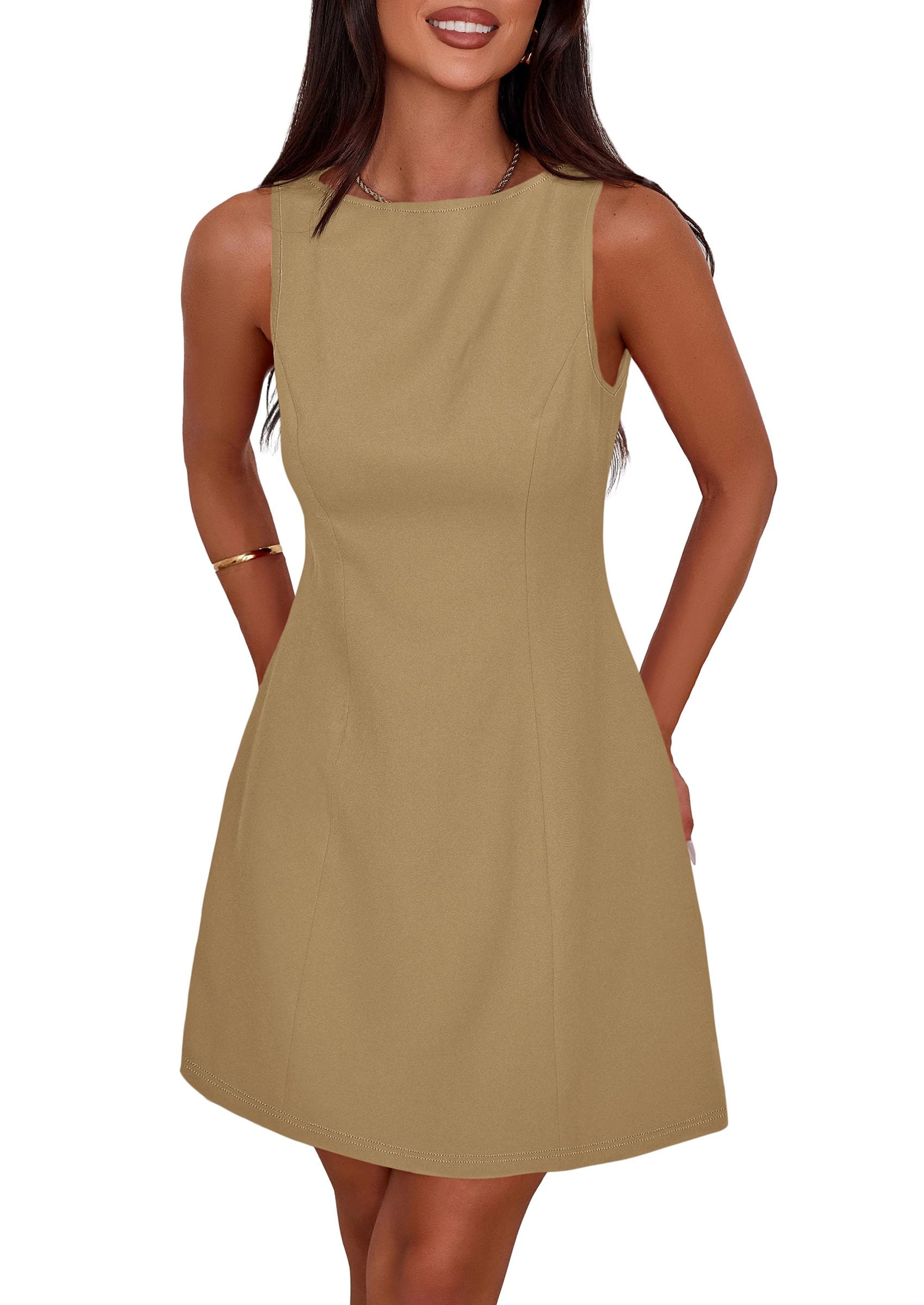 Women's Formal Short Dresses A Line Mini Dress,Khaki,XS