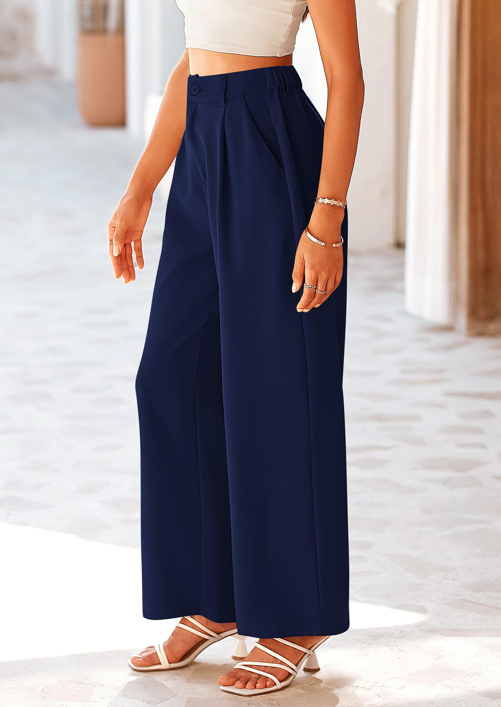 Women's Flowy Wide Leg Dress Pants,Navy,S