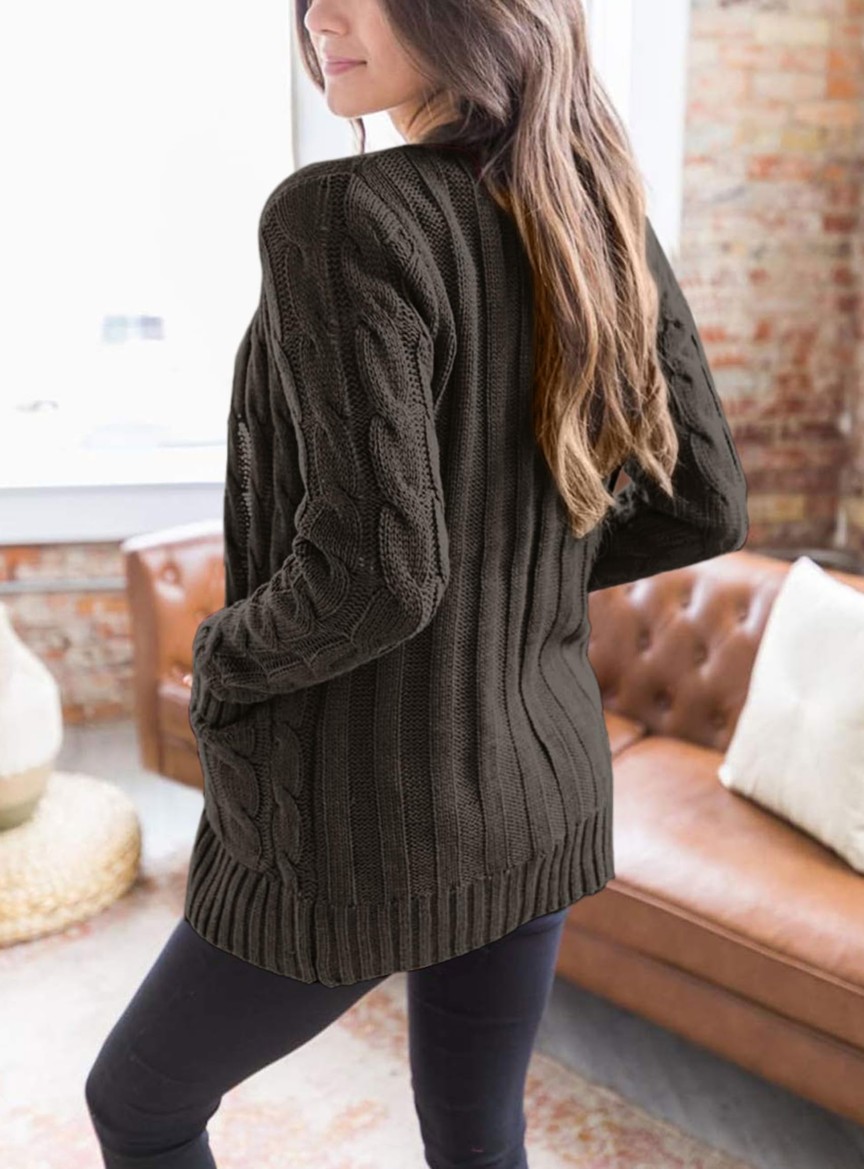 Women Chunky Cable Knit Cardigan Sweaters Fall Fashion Clothes