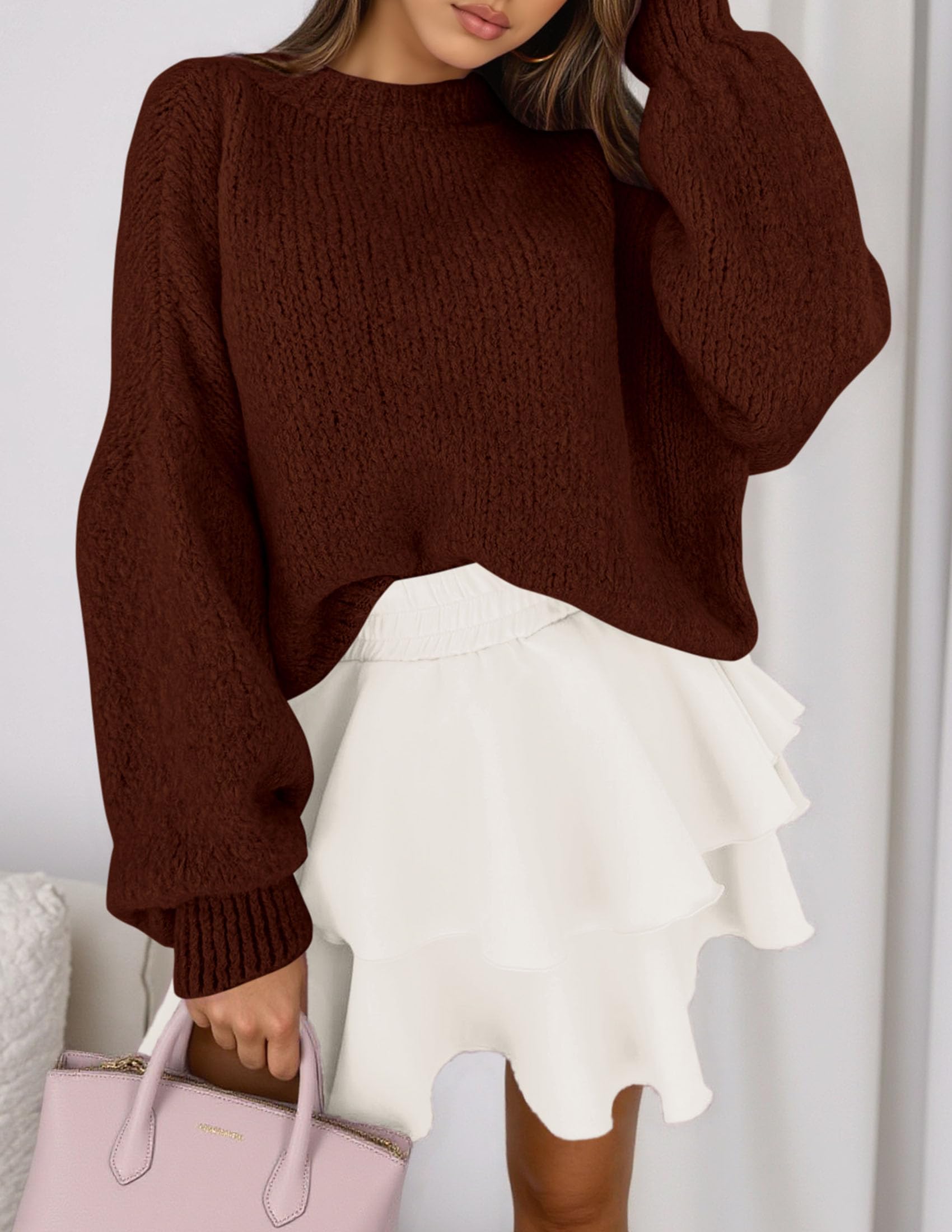 Women's Chunky Knit Oversized Pullover Sweaters,Brown,S