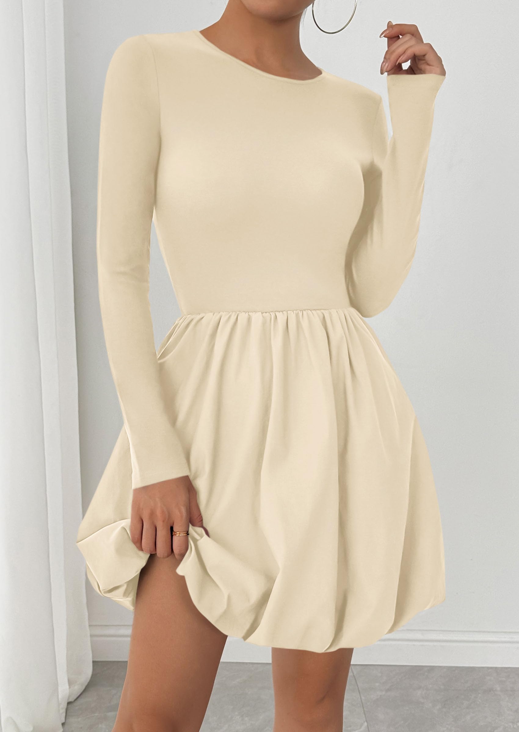 Fall Dresses for Women 2026 Bubble Mini Dress,Apricot,S