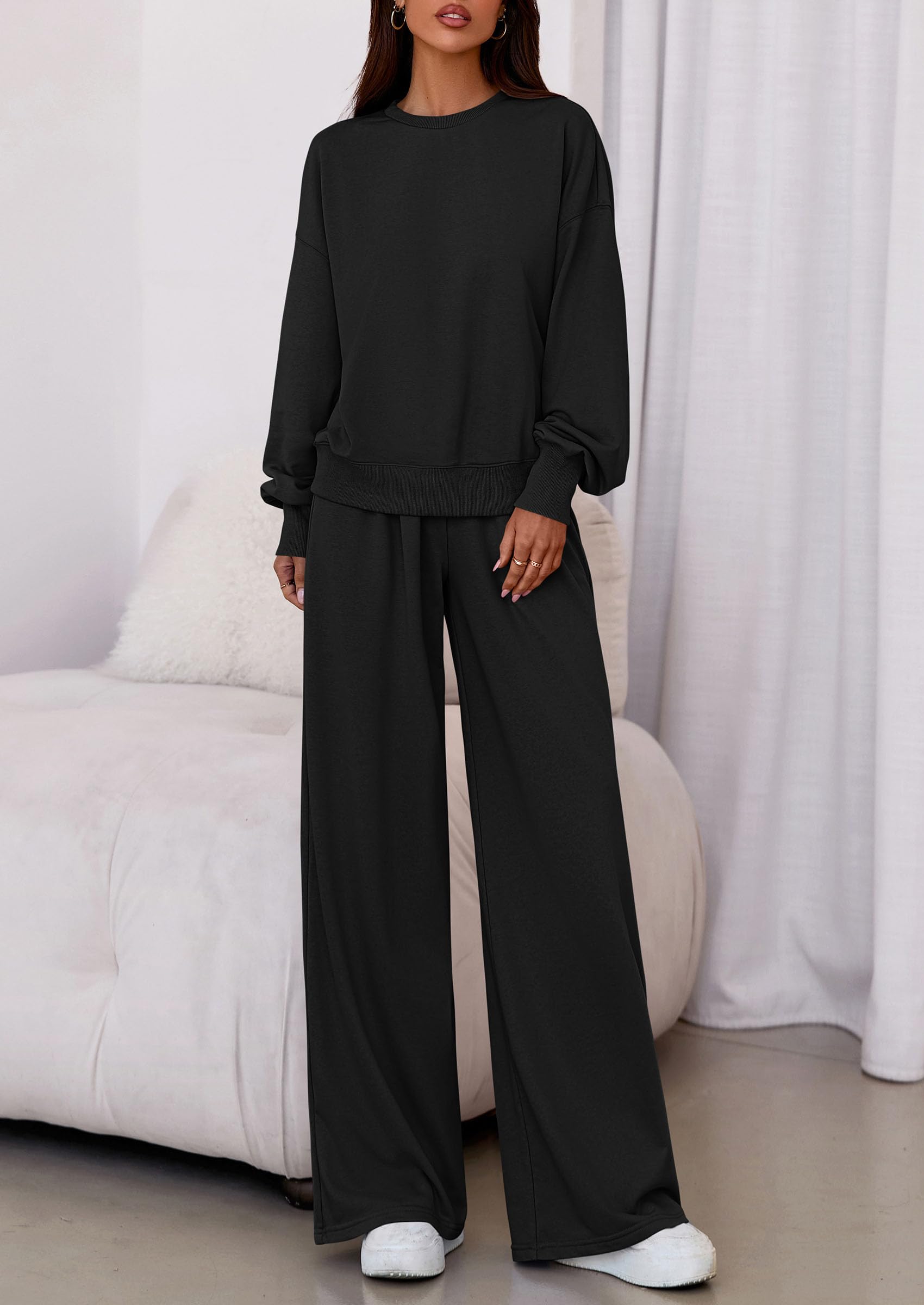 Womens Loose Fit Casual 2 Piece Lounge Set,Black,S
