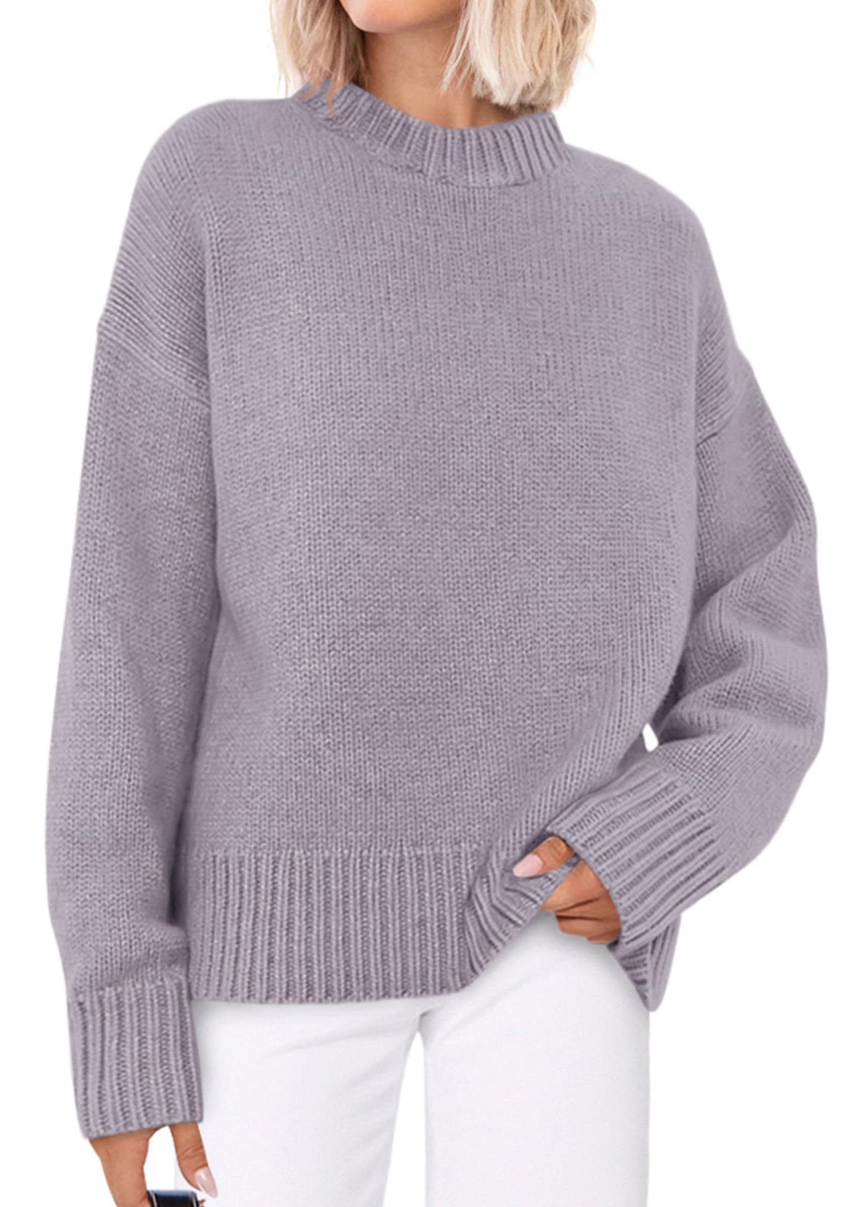 Casual Rollneck Sweater Womens Fall Fashion 2026 Grey Purple,S