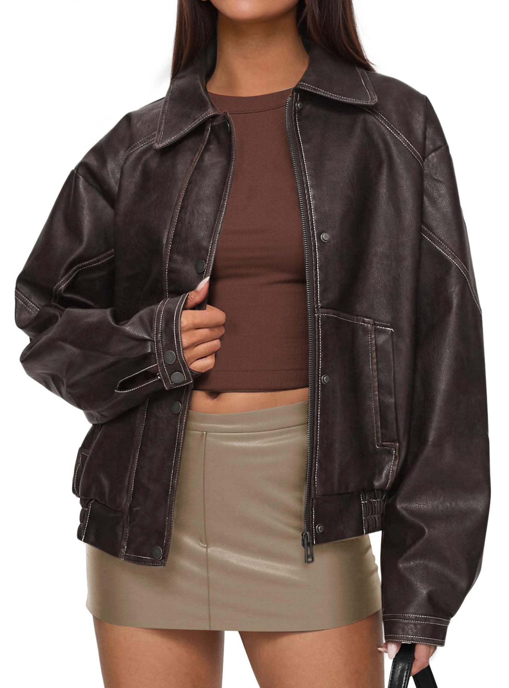 Womens Oversized Faux Leather Jacket Fall Winter Outfits