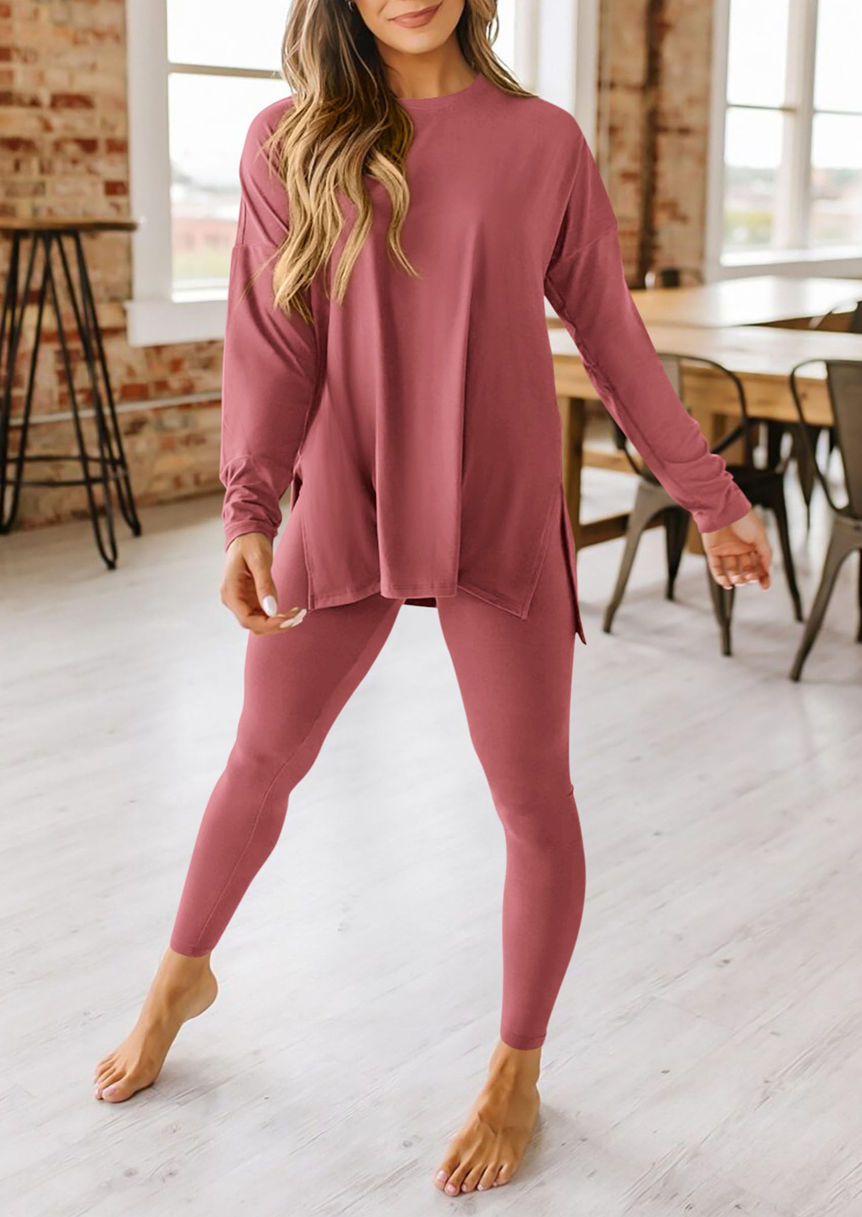 Women's 2 Piece Outfits Matching Lounge Sets,Dusty Pink,S