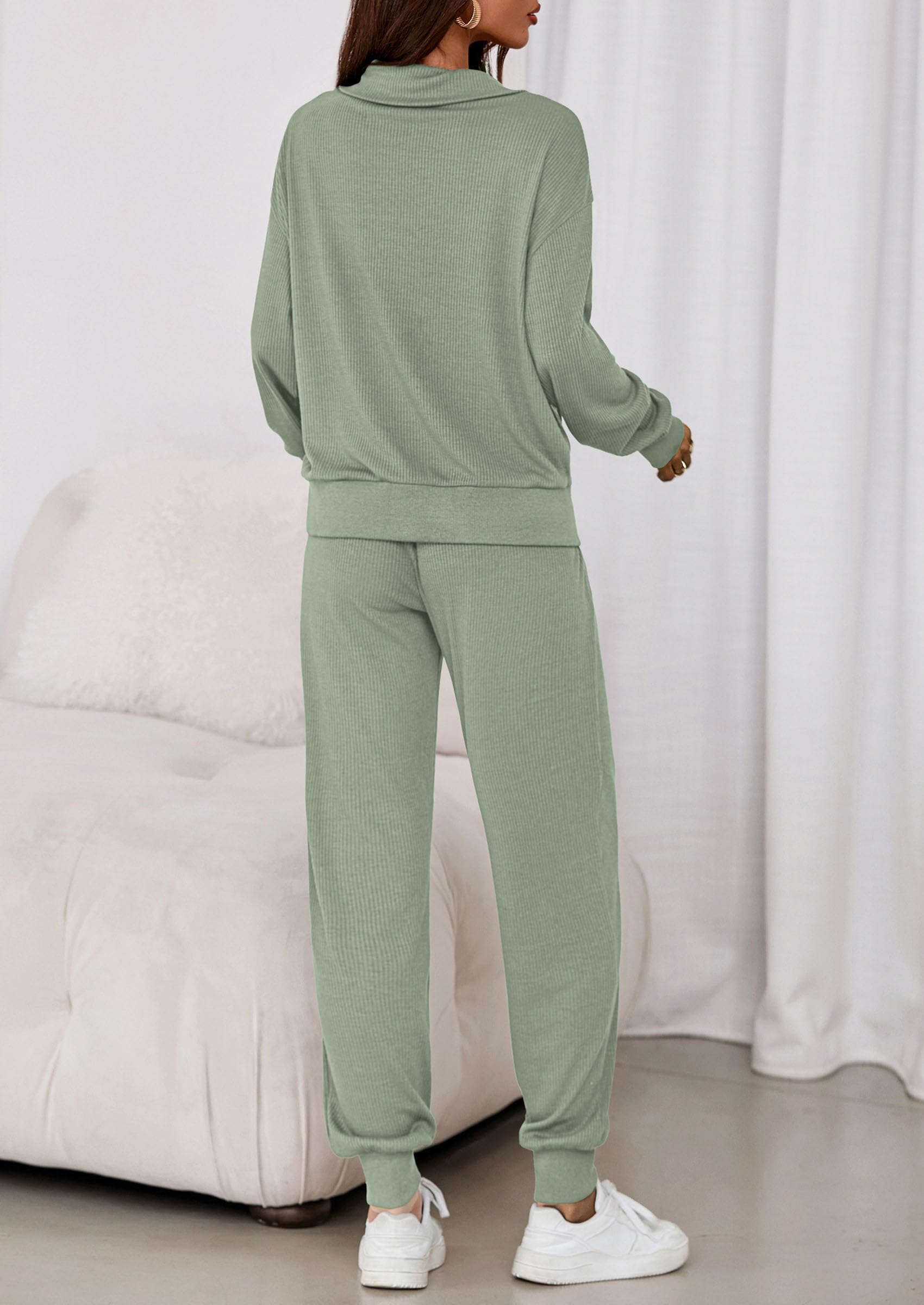 Airport Travel Outfit Women Ribbed Knit Matching Lounge Sets