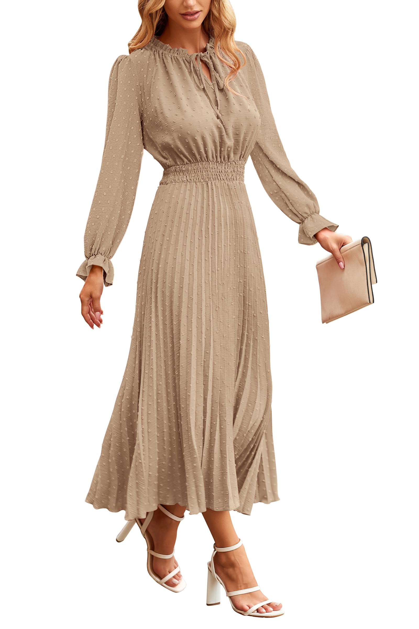 Women's Fall Midi Wedding Guest Dress(Khaki,Small)