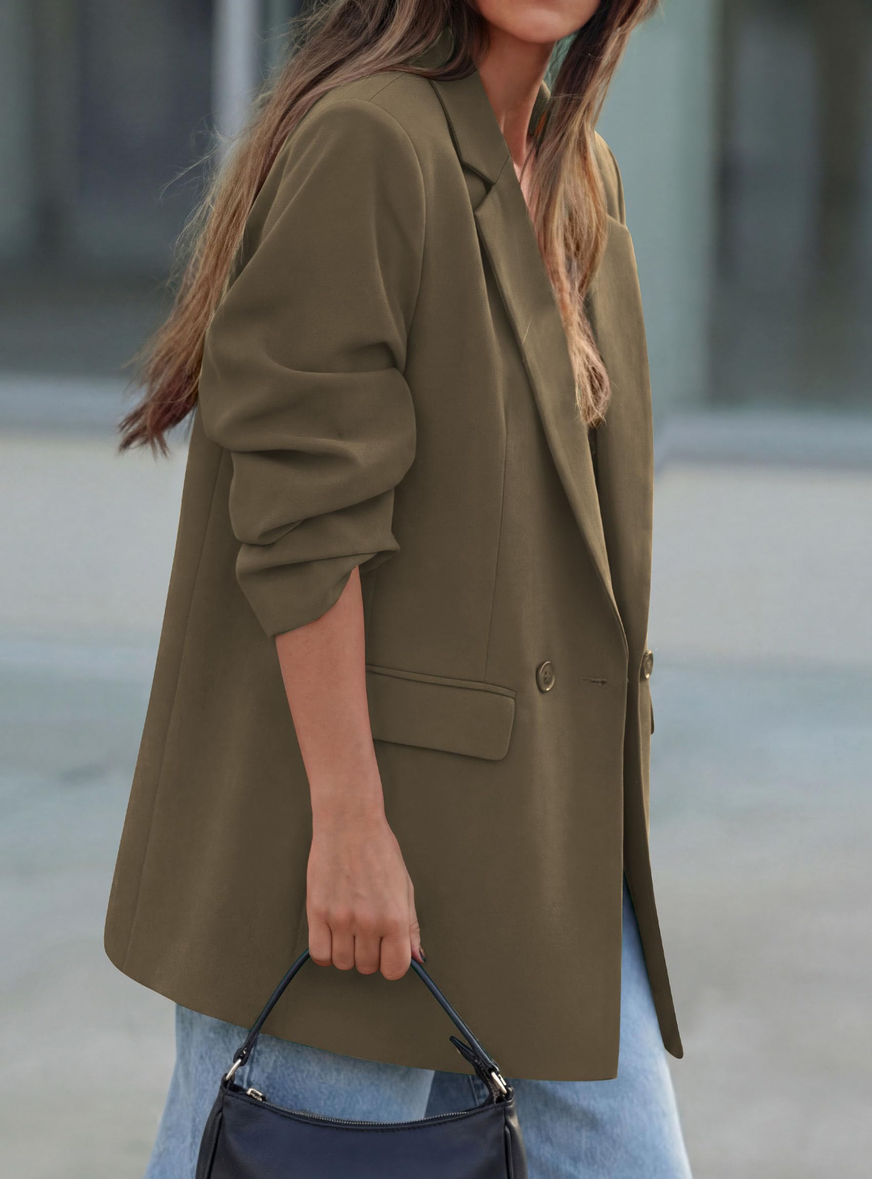 Women's Fall Business Casual Oversized Blazers(Army Green,S)