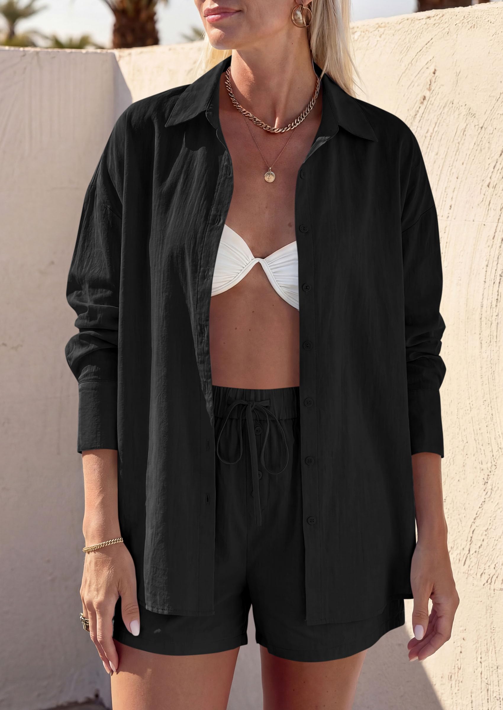 Women's Summer 2 Piece Outfits Lounge Sets (Black,S)