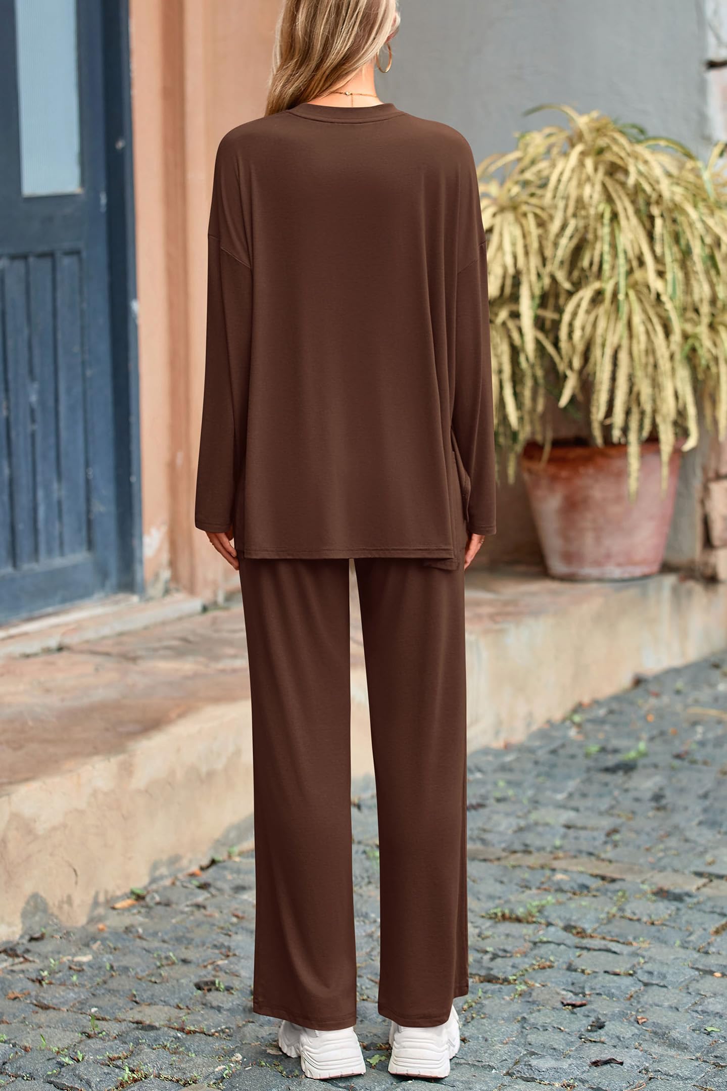 Matching Set Women Clothing 2 Piece Loungewear,Light Coffee,XL