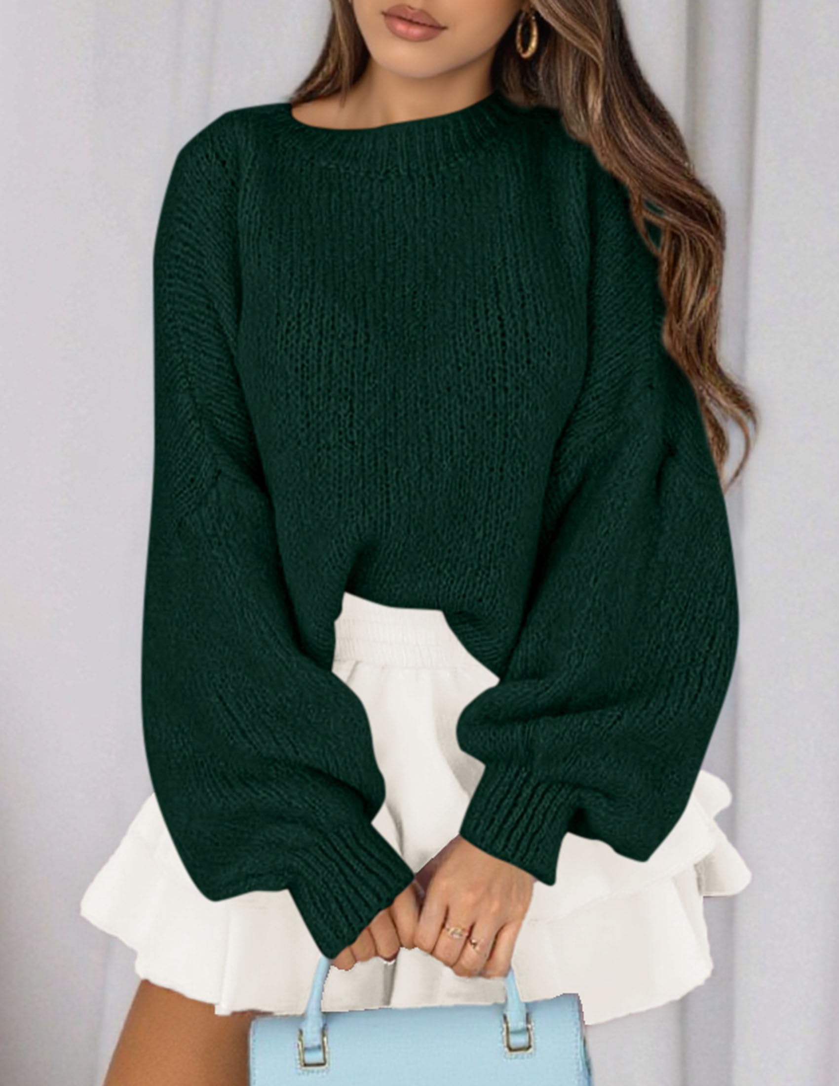 Women's Chunky Knit Oversized Pullover Sweaters,Dark Green,S