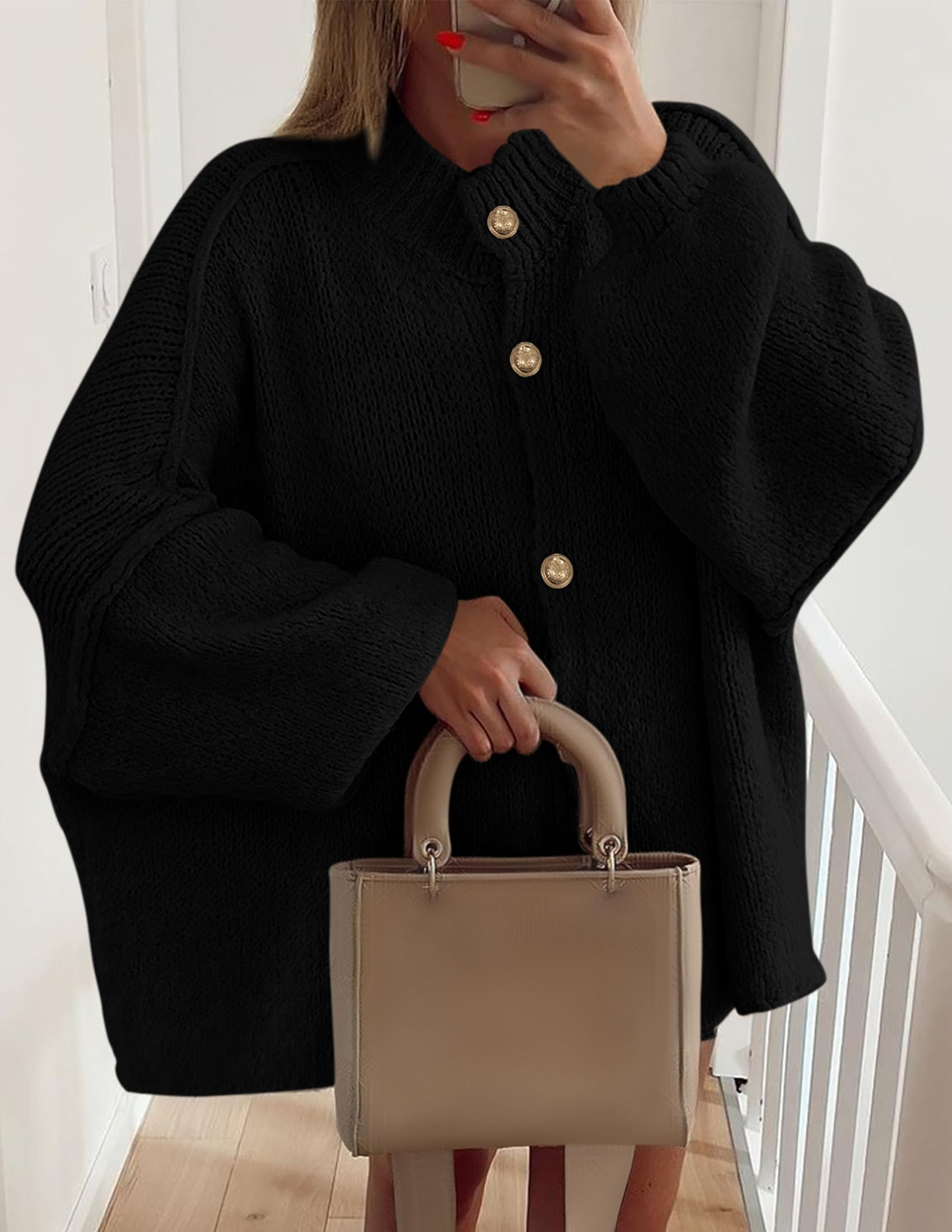 Women's Oversized Chunky Cardigan Sweaters(Black,Small)