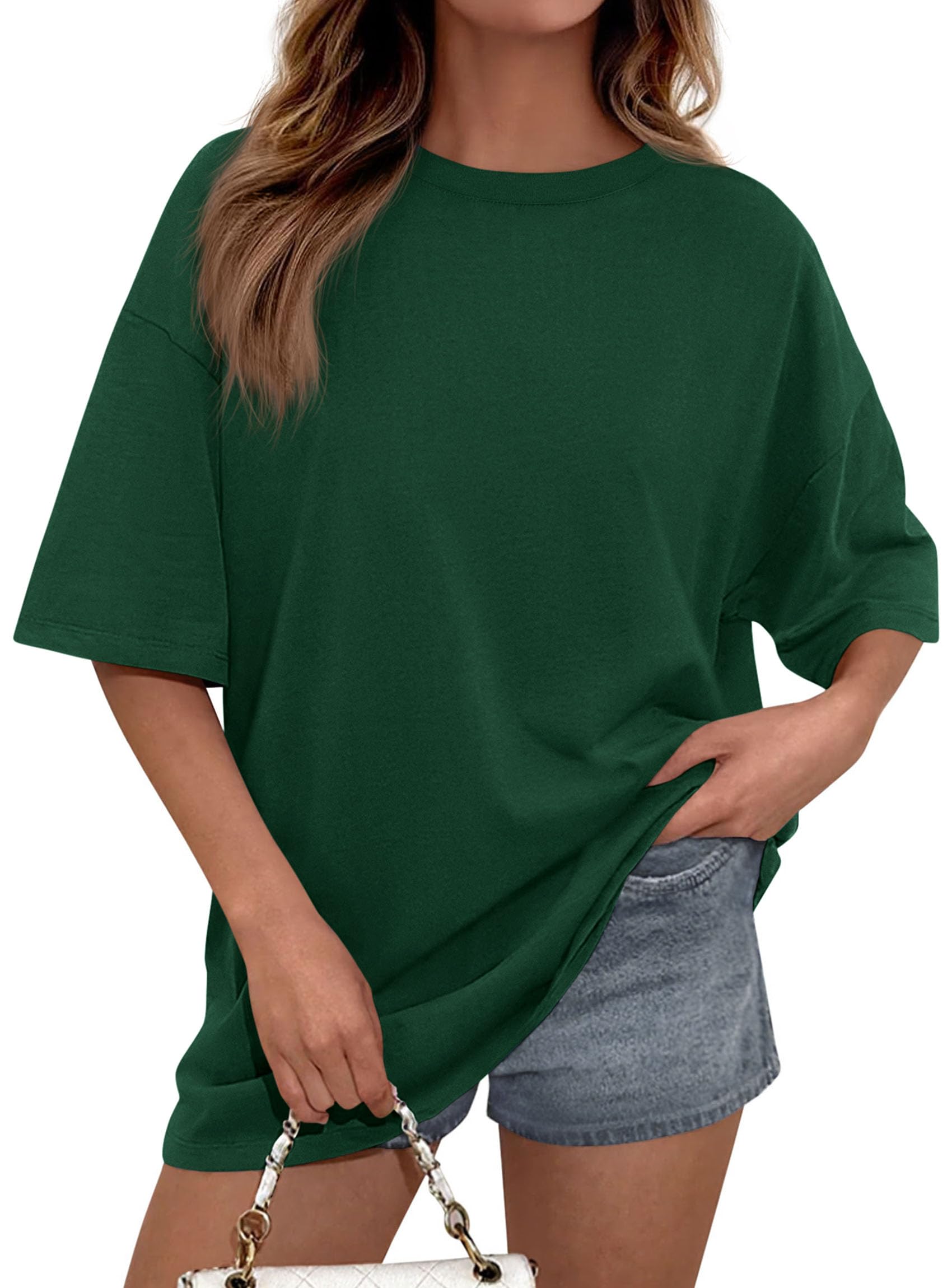 Women's Oversized Tshirts Going Out Tops (Dark Green,S)