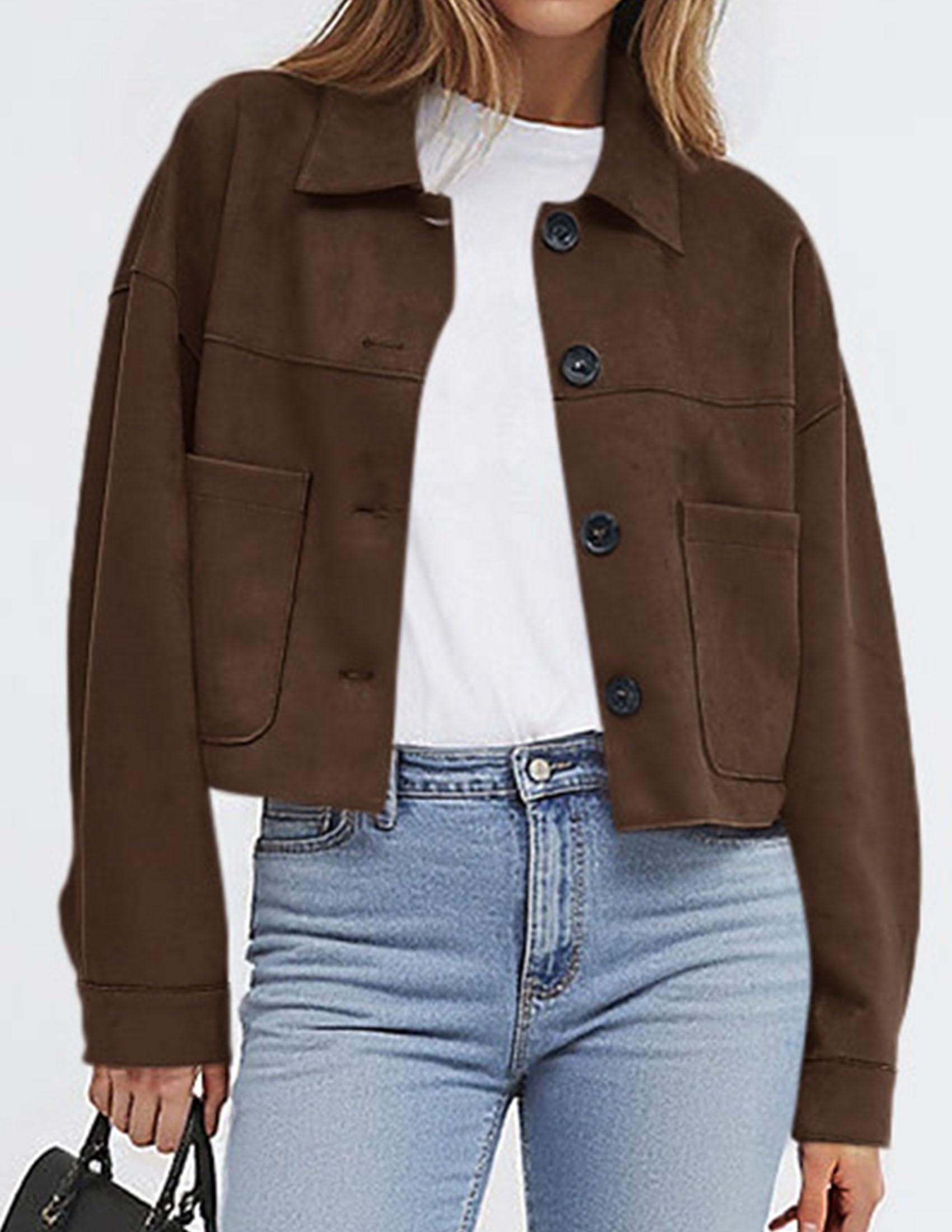 Women's Faux Suede Shacket Jackets Lightweight Cropped Coats