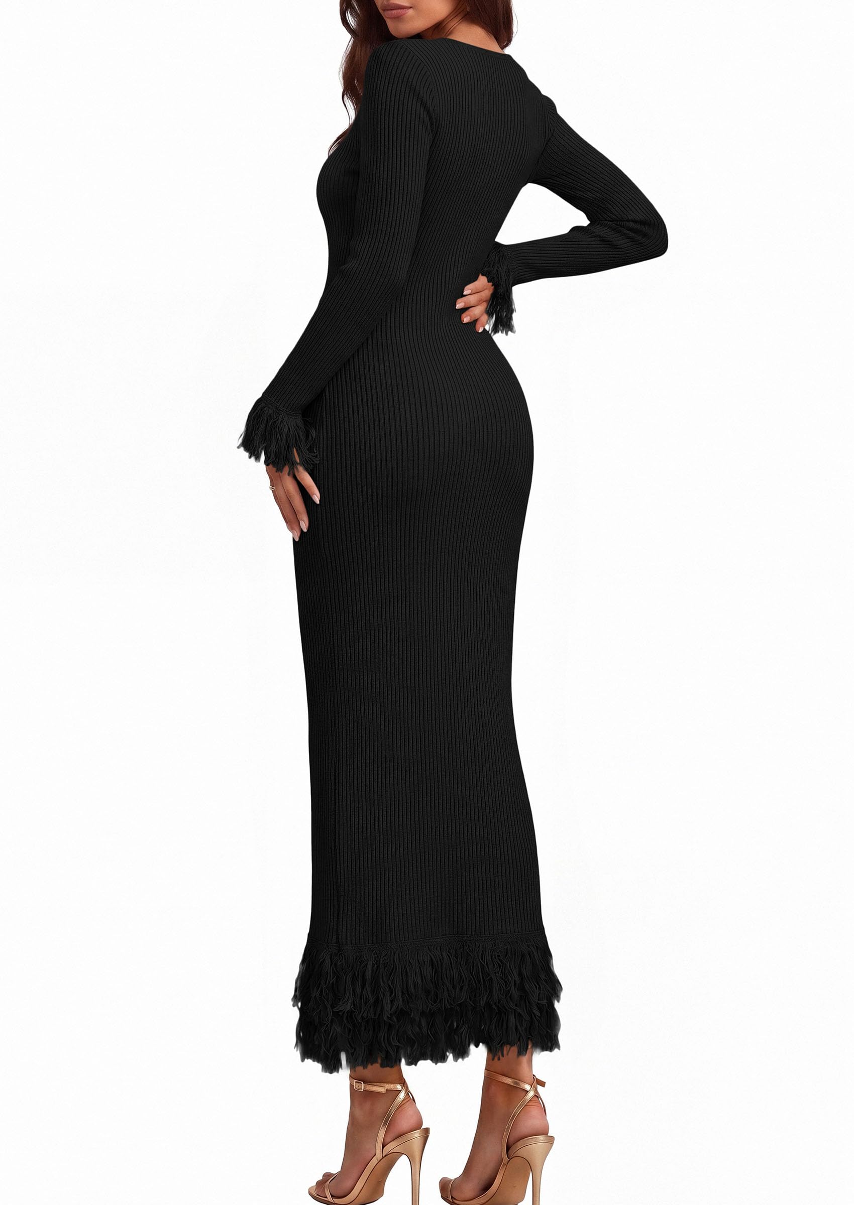 Womens Long Sleeve Bodycon Sweater Dress,Black,Small