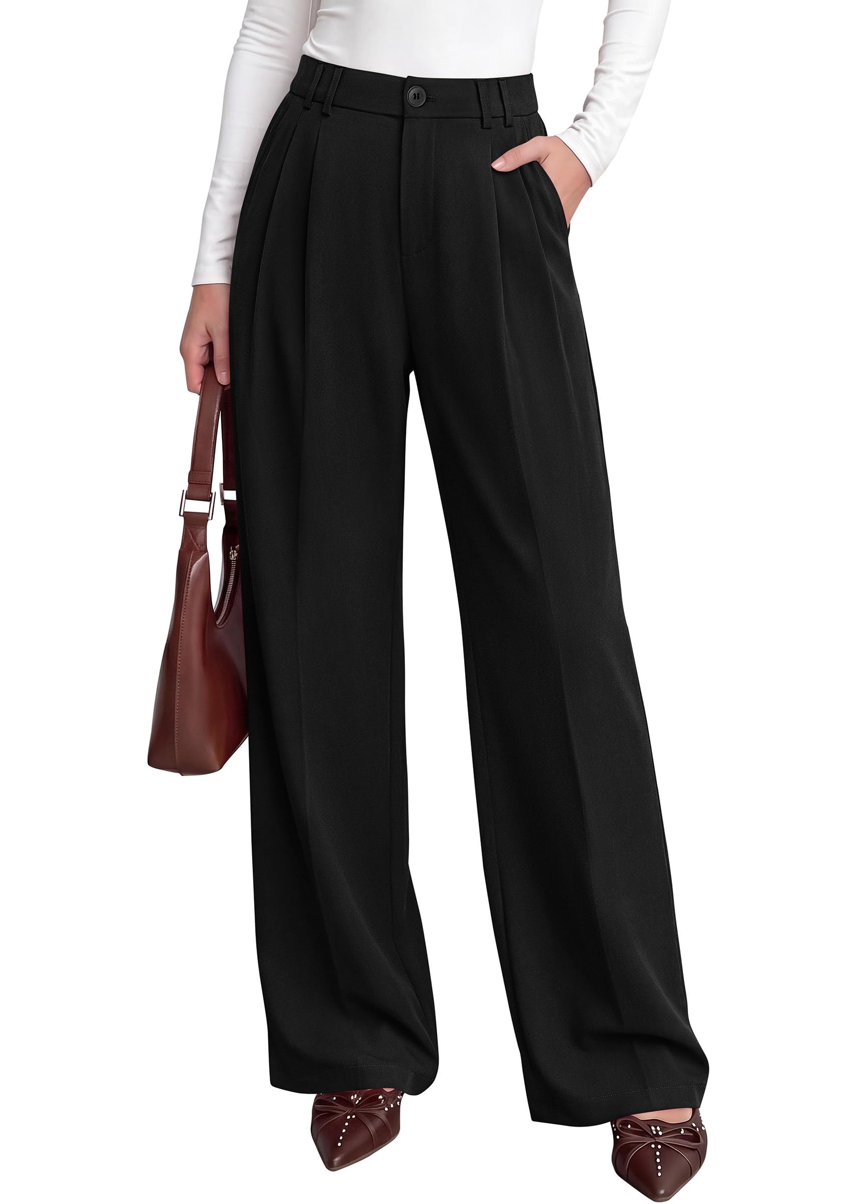 Women's Dress Pants Wide Leg Flowy Trousers,Black,S