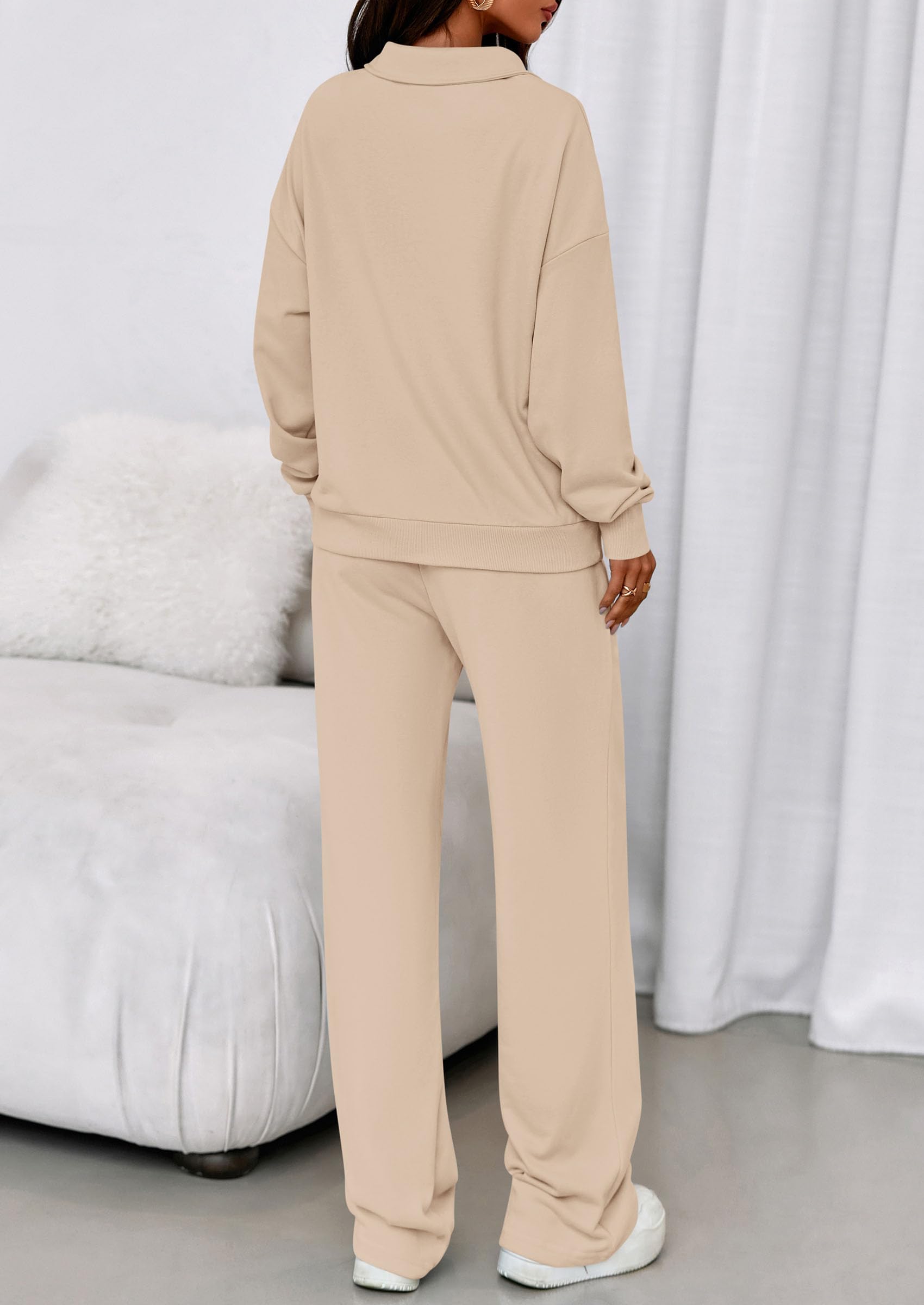 Womens 2 Piece Outfits Matching Lounge Sets,Beige,S