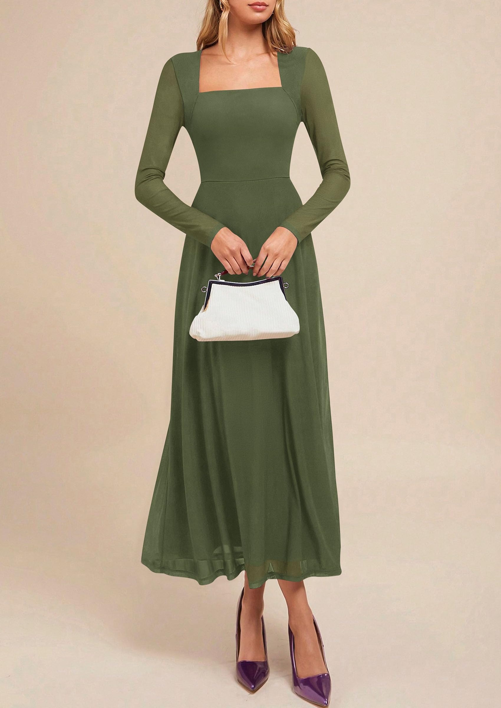 Women's Flowy Maxi Mesh Fall Cocktail Wedding Guest Dresses