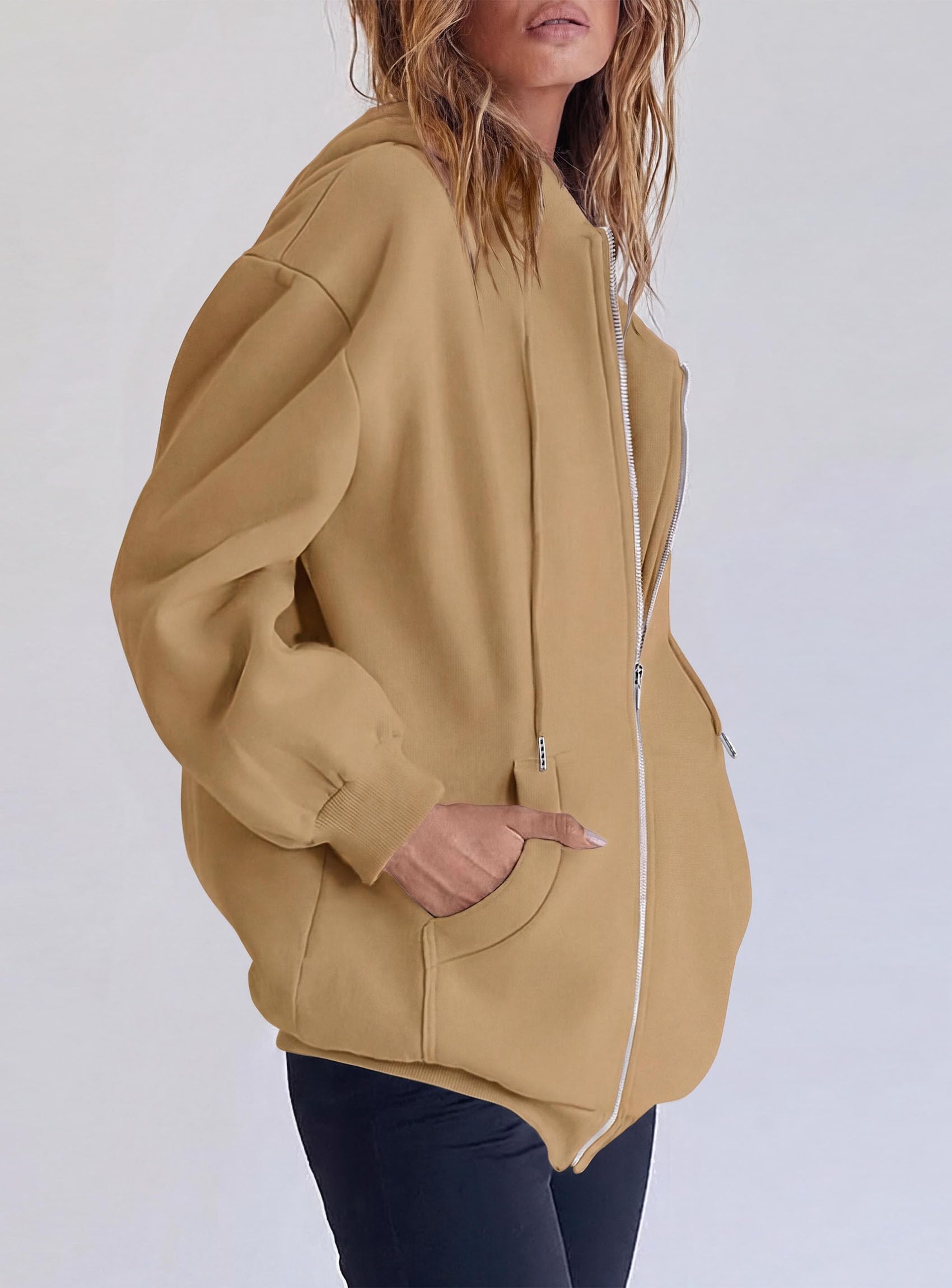 Women's Fall Zip Up Hoodies Sweatshirts Khaki