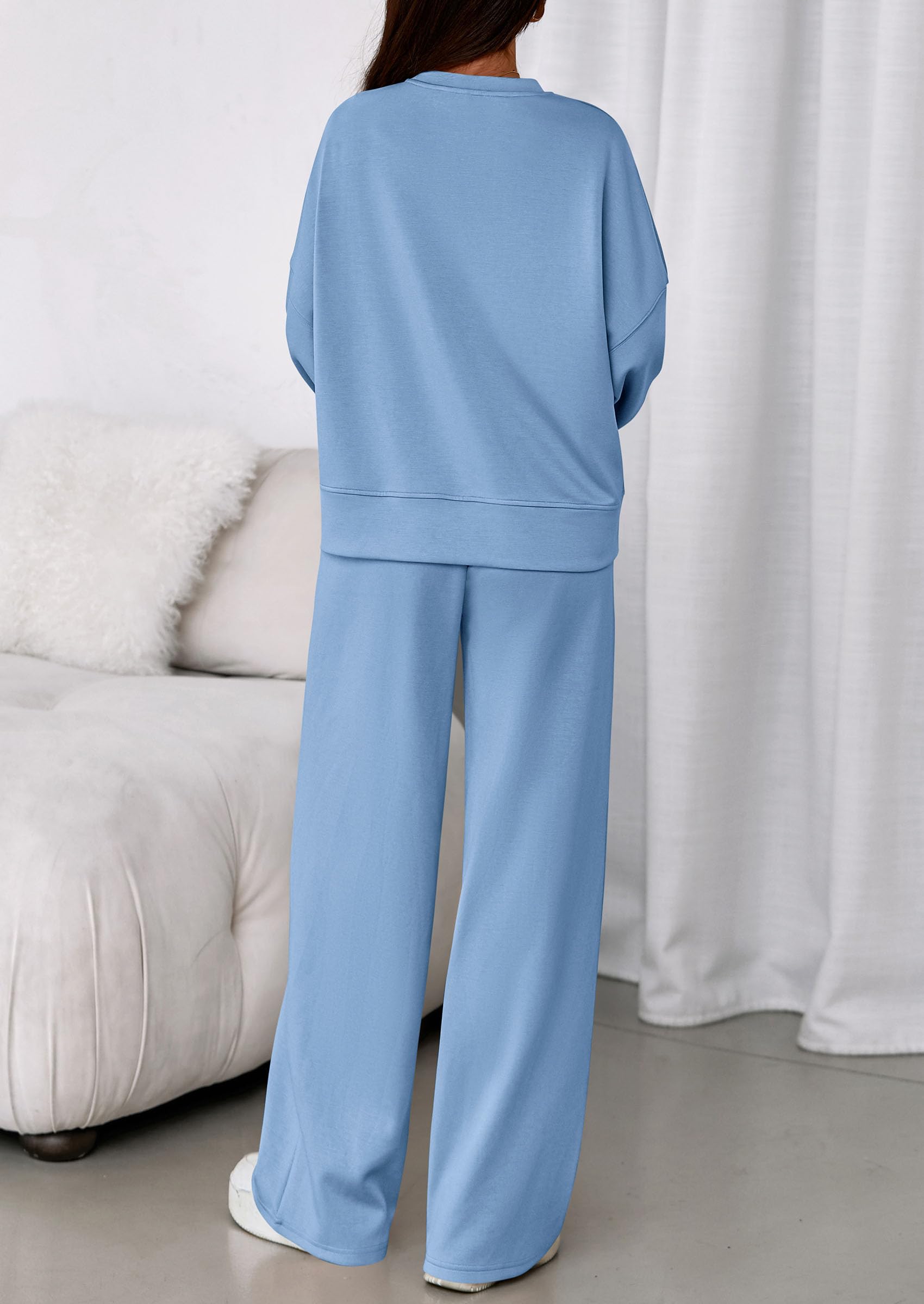 Womens Long Sleeve Sweatshirt 2 Piece Sets,Light Blue,S